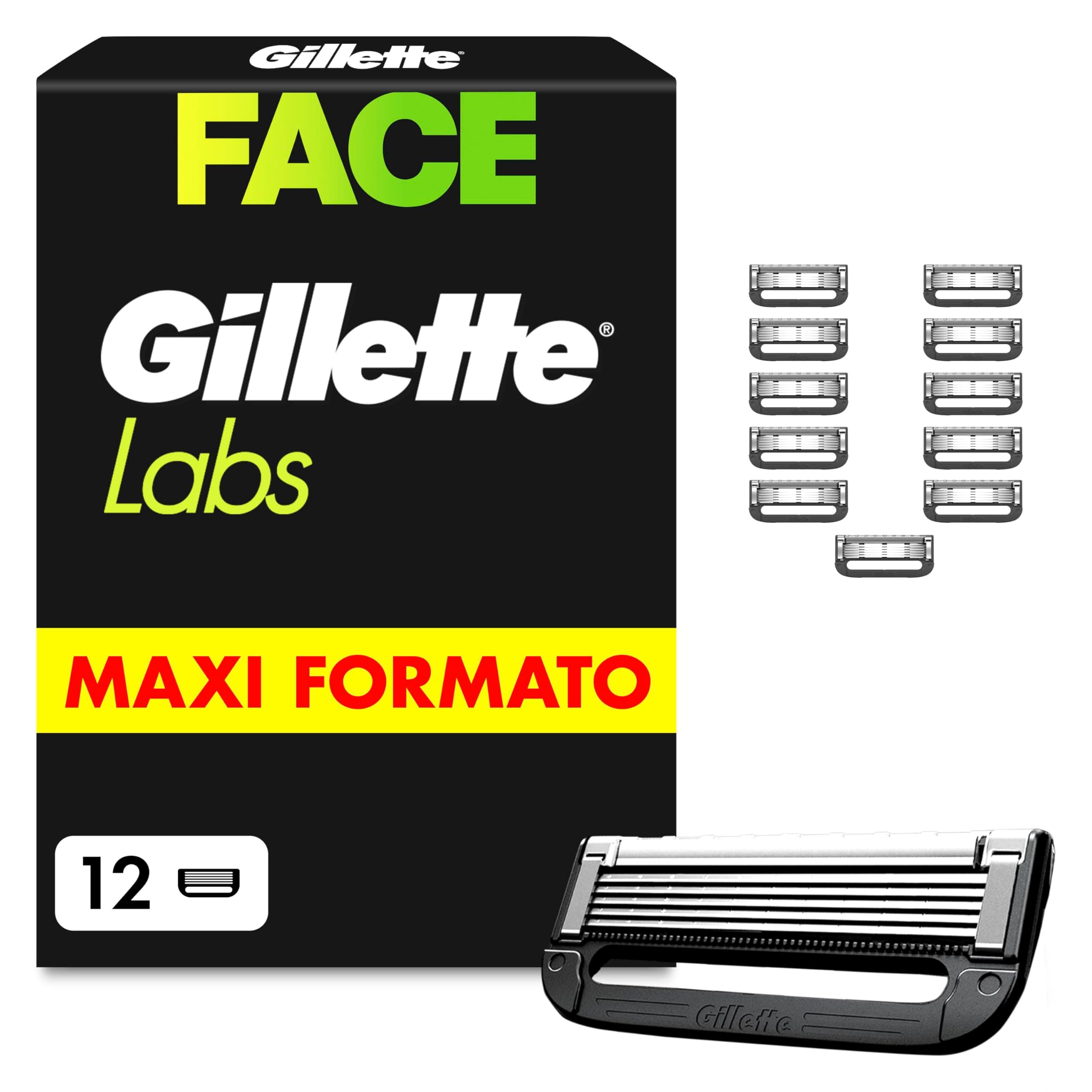 Gillette Labs Xxl 12 Lamette Gillette da Barba di Ricambio per Rasoio Barba Manuale, da 5 Lame Affilate in Acciaio, Comfort e Profondità, Compatibile con i Rasoi Labs, Idea Regalo
