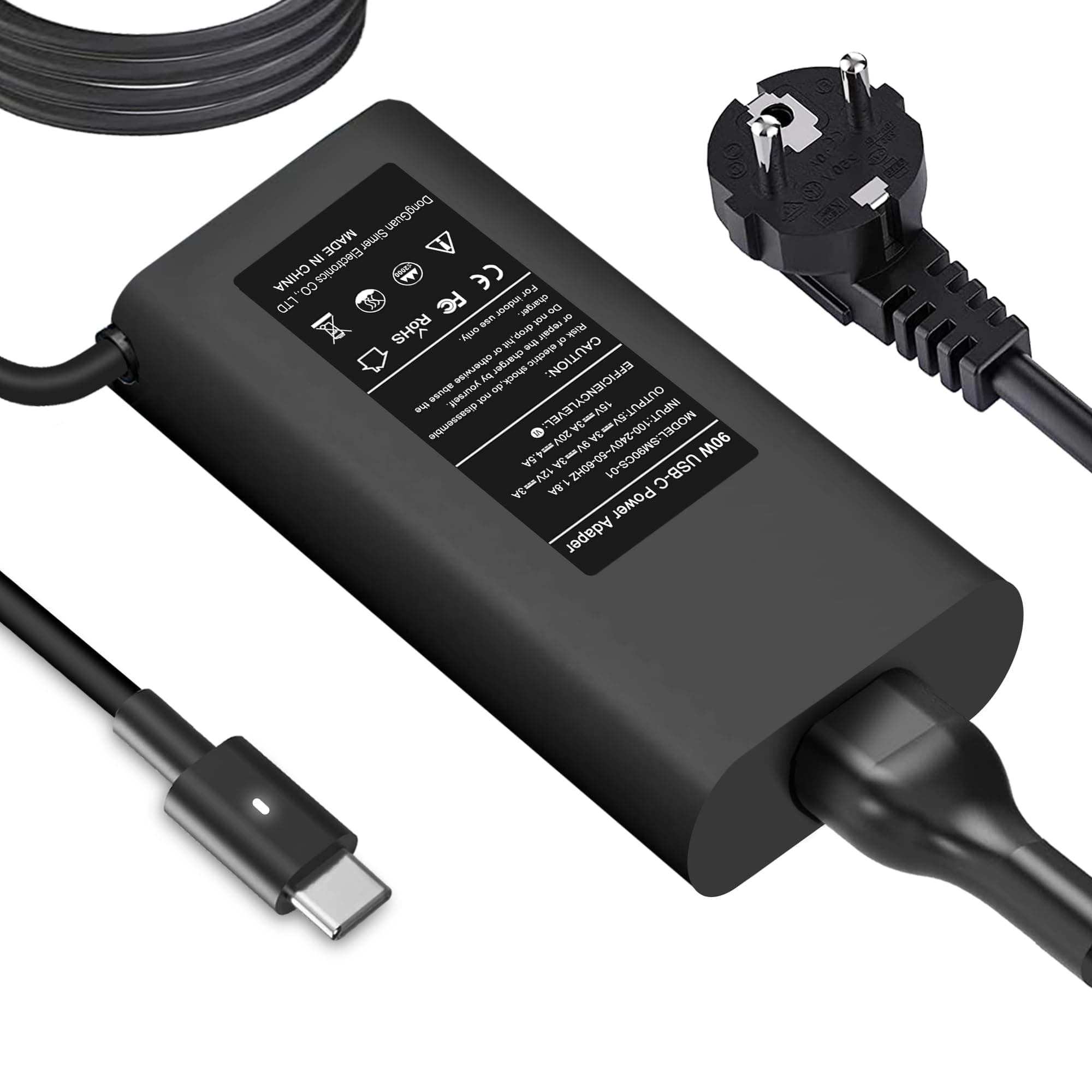 Chargeur USB C 90 W Compatible avec Dell XPS 13 12 9350 9360 9365 9370 9380 9250, Latitude 3400, 3500, 5289, 5300-2in1, 7400-2in1, 7300, 7390-2in1, 7200-2in1, 5400, câble Type C Inclus