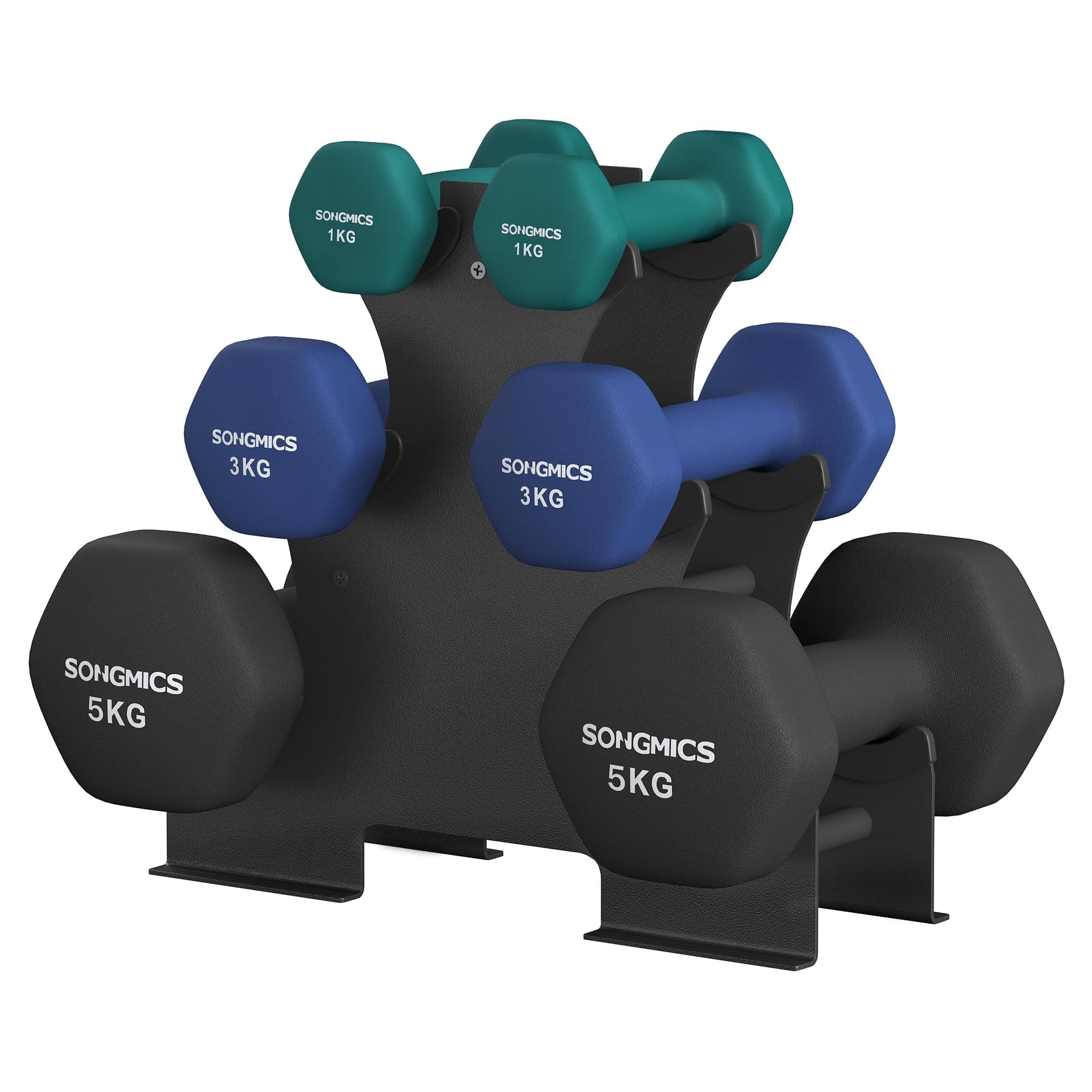 SONGMICS Hantel-Set, 3 Paar, 1kg-3kg,9kg oder 12kg, Aufbewahrung, Fitnessstudio, Krafttraining, rutschfeste Neopren-Beschichtung