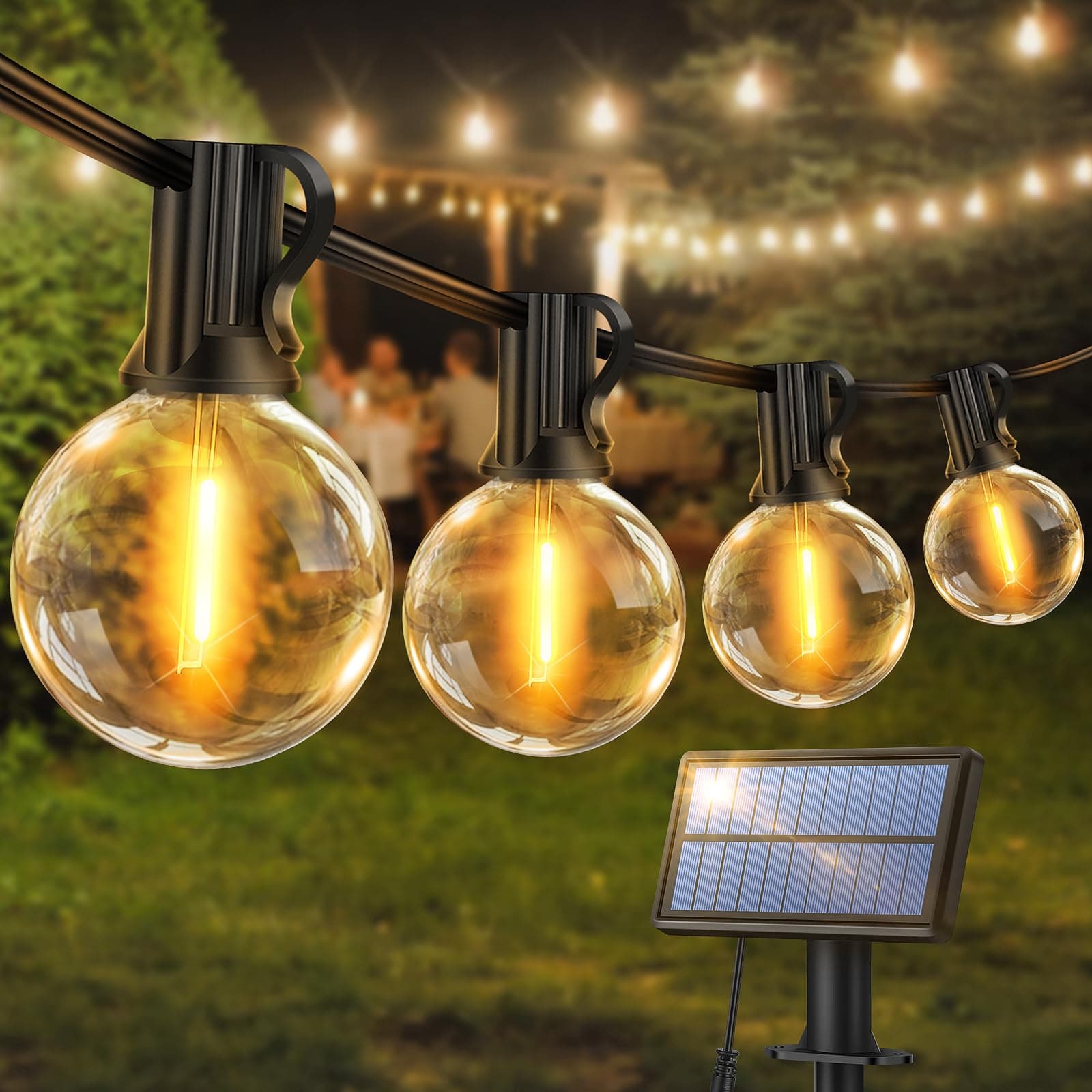 Guirlande Solaire Extérieure Lumineuse LED - 15M G40 guirlande guinguette solaire 25+1 Ampoules de rechange guirlande solaire pour Jardin Terrasse Balcon Pergola, Décoration Guinguette Mariage & Fêtes