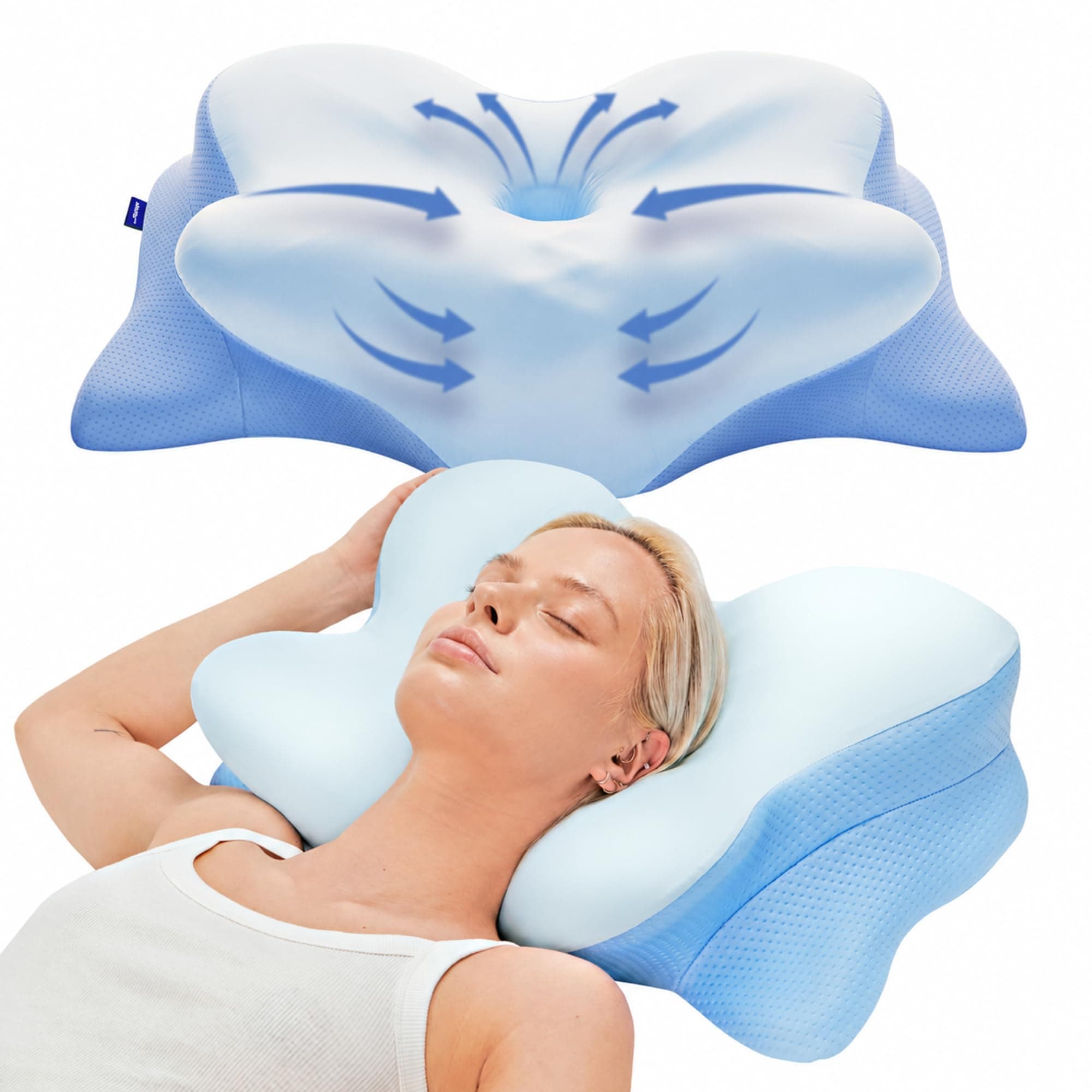 Derila Ergo Oreiller Cervical Mémoire de Forme Papillon Rafraîchissant | Convient dormeurs côté, dos, ventre, Housse amovible lavable en machine, 54x36x12 cm