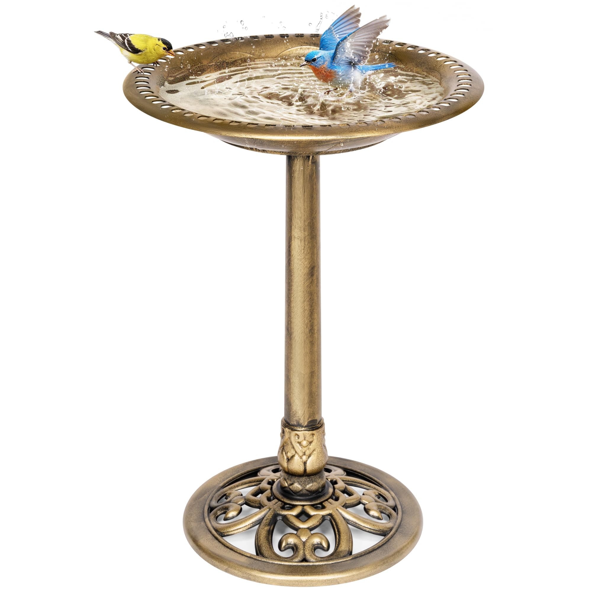 VIVOHOME Abreuvoir à Oiseaux en Polyrésine Légère de 71 cm de Hauteur en Cuivre Vieilli pour Extérieur de Jardin