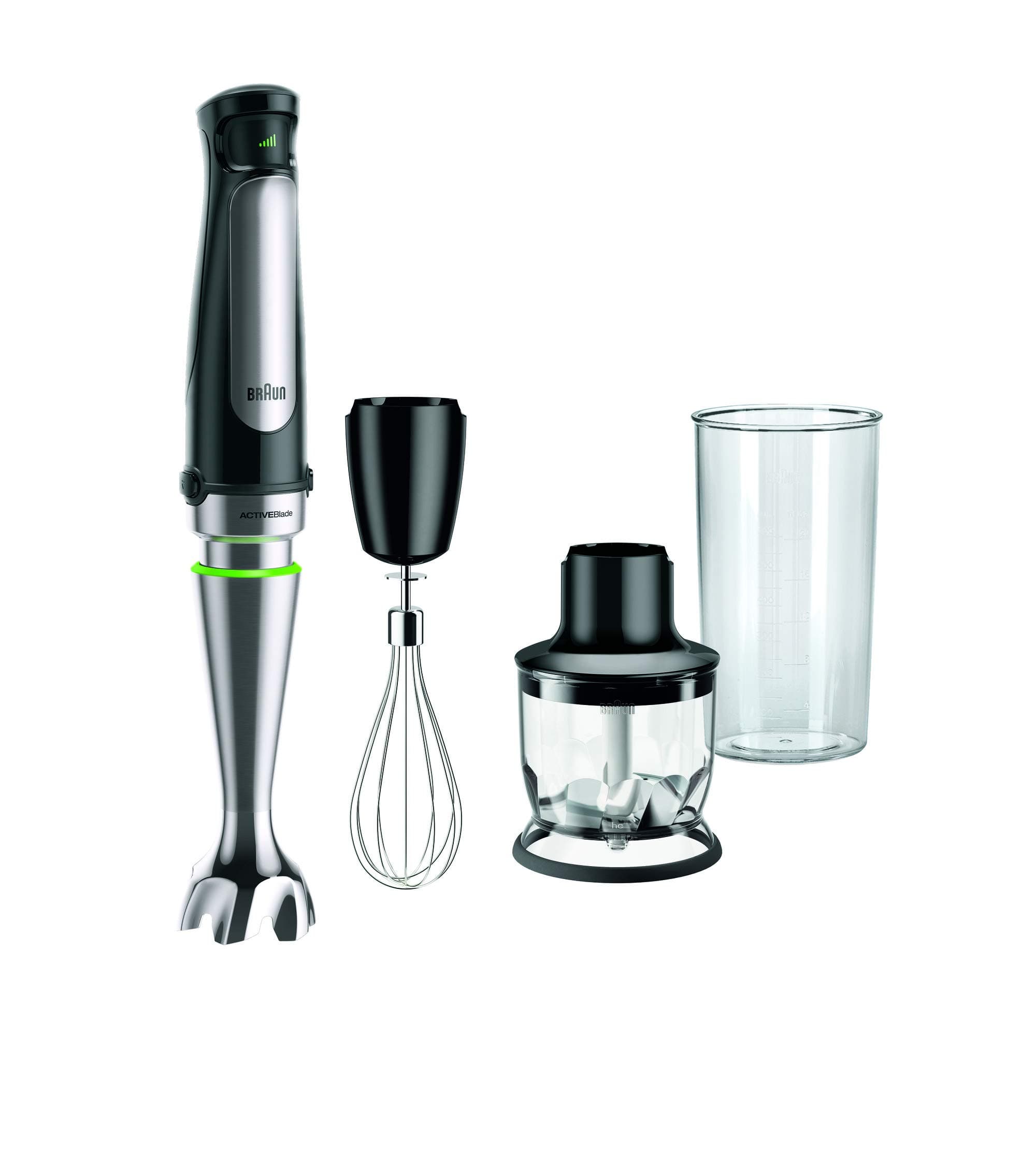 Braun MultiQuick 7 - Frullatore a Immersione con Tecnologia SplashControl, ActiveBlade, Selezione di Velocità Precisa, Tritatutto 350 mL, Frusta, Bicchiere 600 mL, 1000W, Nero (MQ7025X)