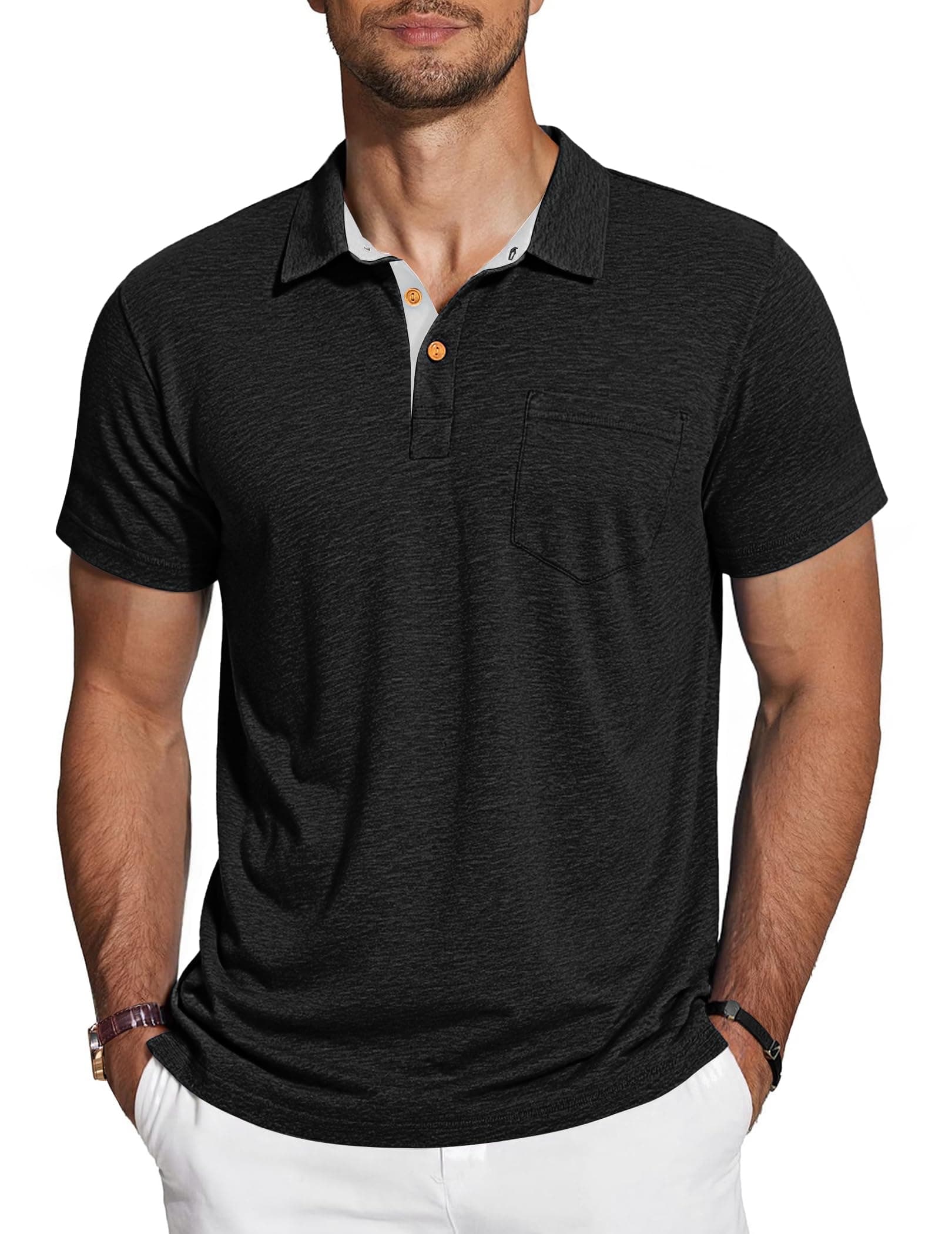 TARAINYA Polo Uomo Cotone Maniche Corte con Tasca Polo Shirt Estivo