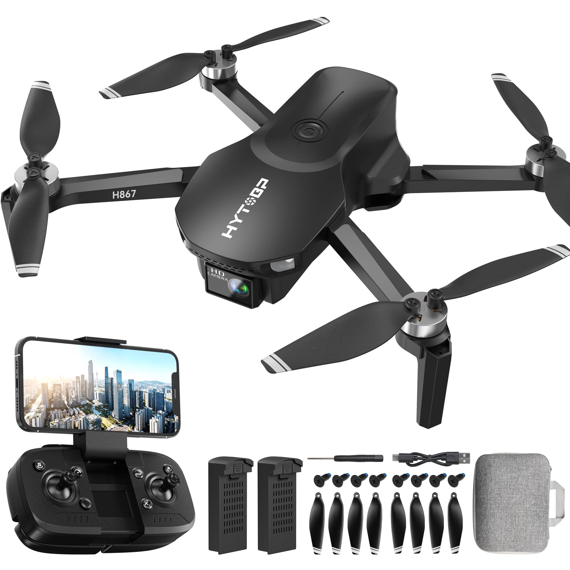 HYTOBP H867 Drones con Cámara 4K para Adultos y Principiantes, Motor Sin Escobillas, 36 Min de Vuelo (2 Baterías), Volteretas 360°, Cuadricóptero RC Plegable(Negro)(Estándar)