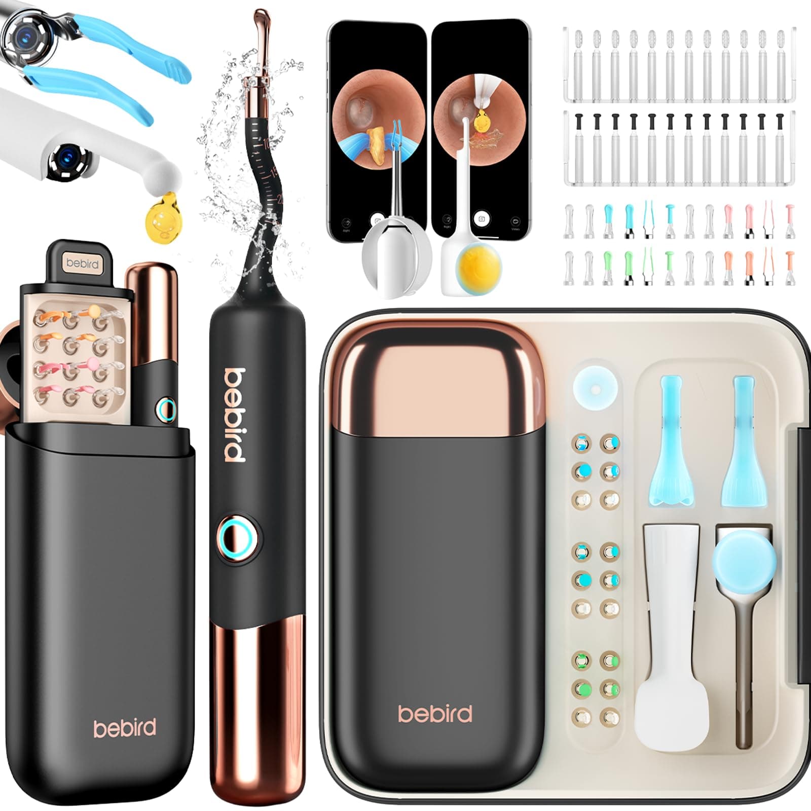 BEBIRD Earsight Ultra Camera Oreille Nettoyage - Otoscope oreille Flexible et Lumière - Kit d'ear cure (cure-oreille, pince à cérumen, goutteur) pour Adultes & Enfants