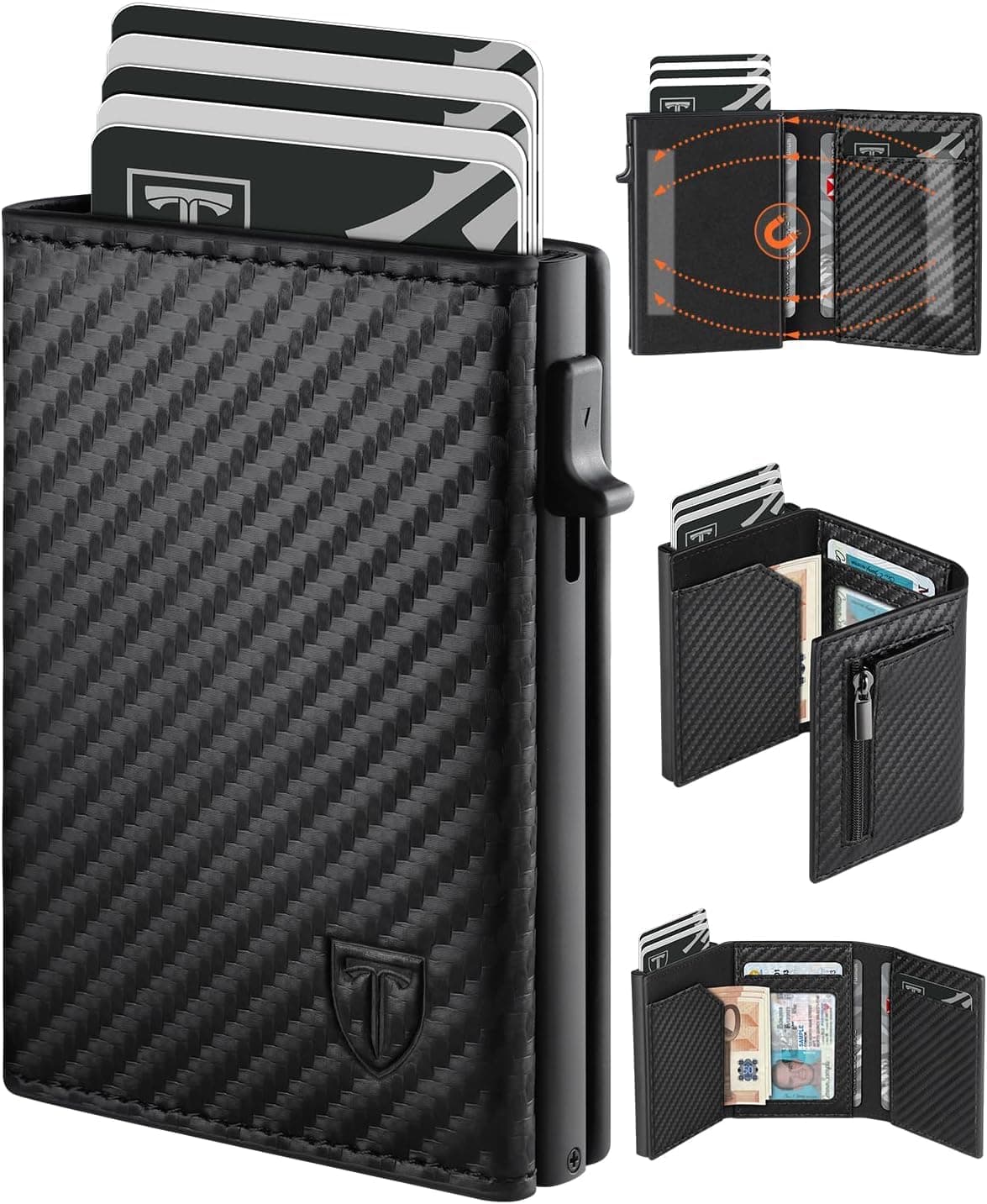 TEEHON Carteras para Hombre Cierre Magnético | Tarjetero Hombre con Protección RFID & Bolsillo para Monedas & Compartimento para Billetes | Tarjeteros para Tarjetas de Credito Caja de Regalo Negro