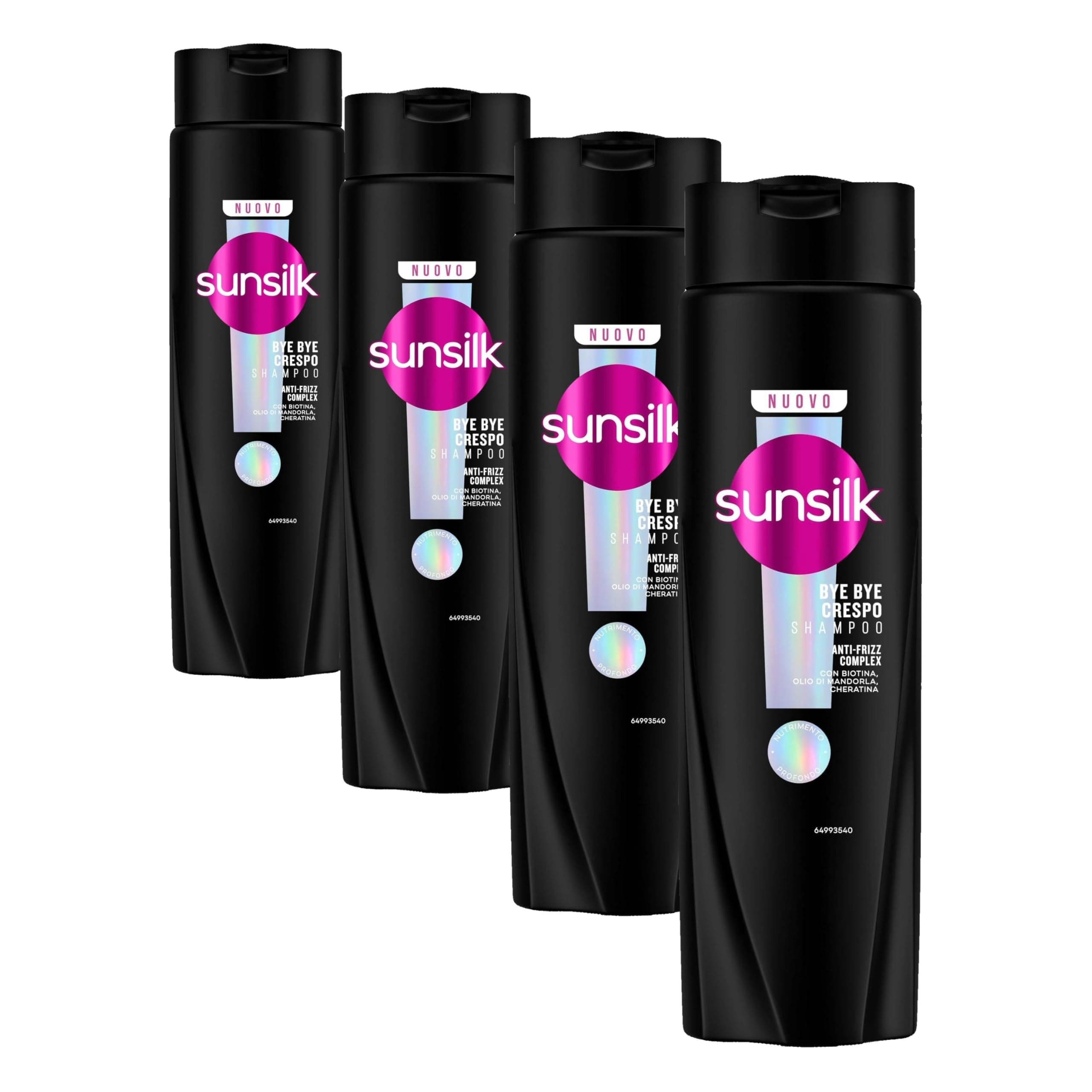 Sunsilk, Shampoo Bye Bye Crespo, Shampoo per Capelli Crespi, Rende i Capelli Morbidi e Nutriti, Formula Arricchita con Anti-Frizz Complex con Biotina, Olio di Mandorla e Cheratina, 250 ml