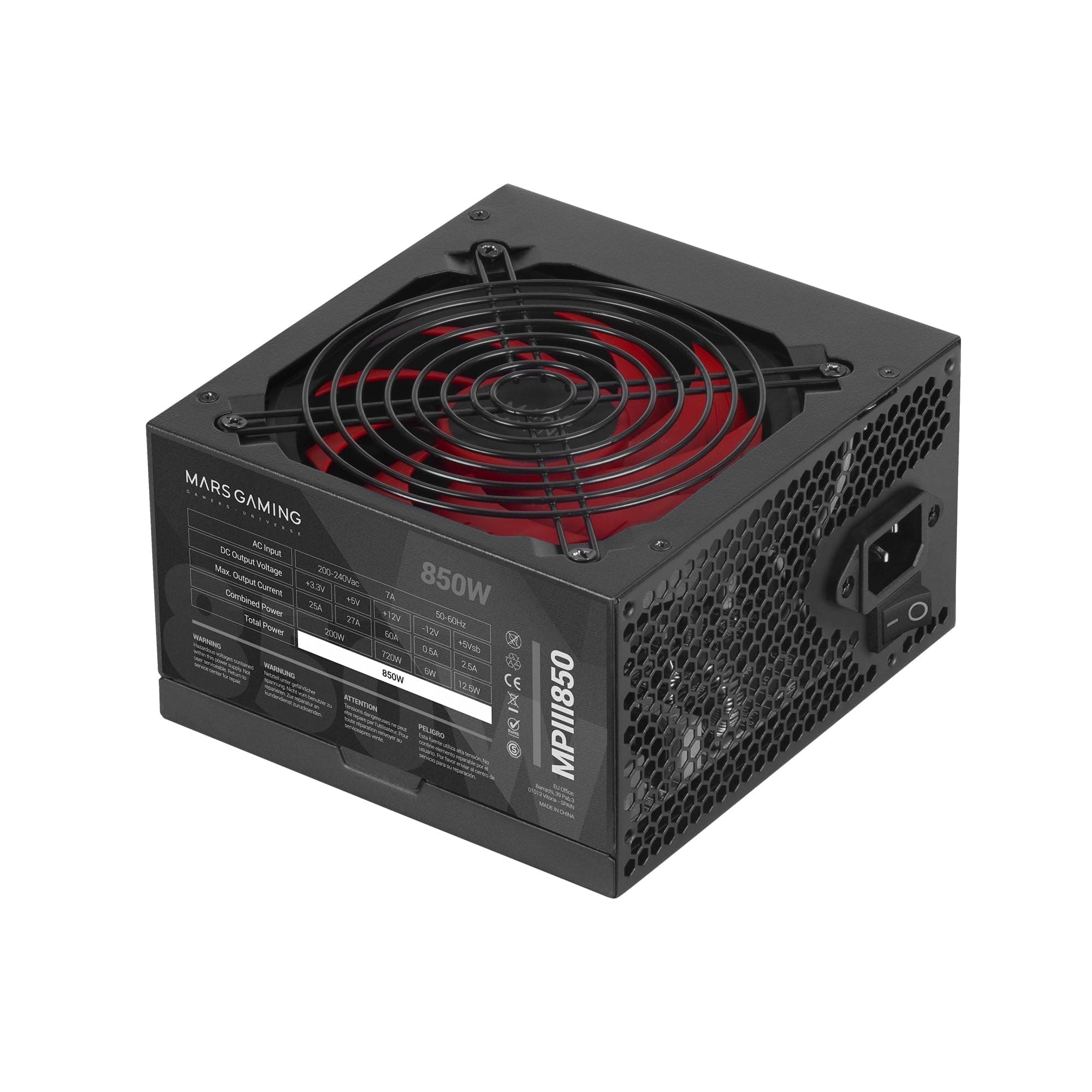 Mars Gaming MPIII850, Alimentatore PC ATX 850W, 5 Anni di Garanzia, 85% di Efficienza, Sistema Digitale APFC, Ventola FDB 120mm AI-RPM, Tecnologie DC-DC e SMD, Cavi Piatte Extra-lunghi, Nero