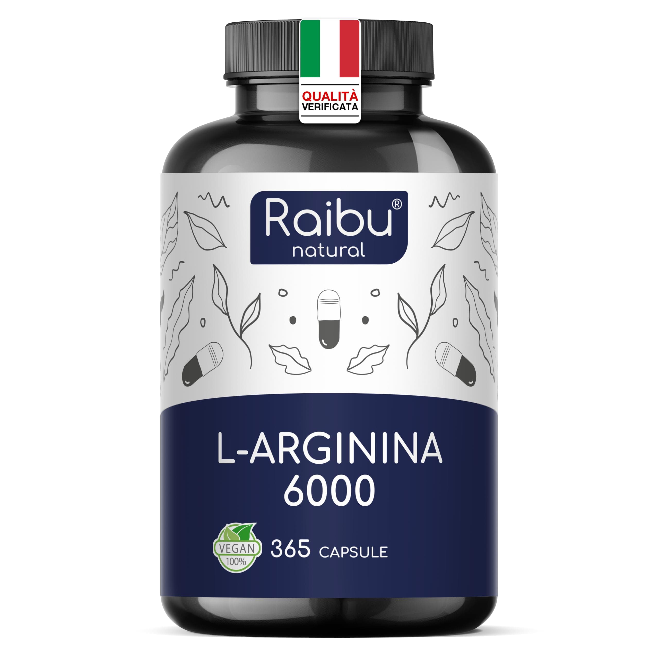 L-Arginina - 365 Capsule Vegane - 6000 mg di L Arginina HCL Pura per Dose Giornaliera - Alto Dosaggio, Senza Additivi e Testato in Laboratorio - Naturale Integratore Alimentare