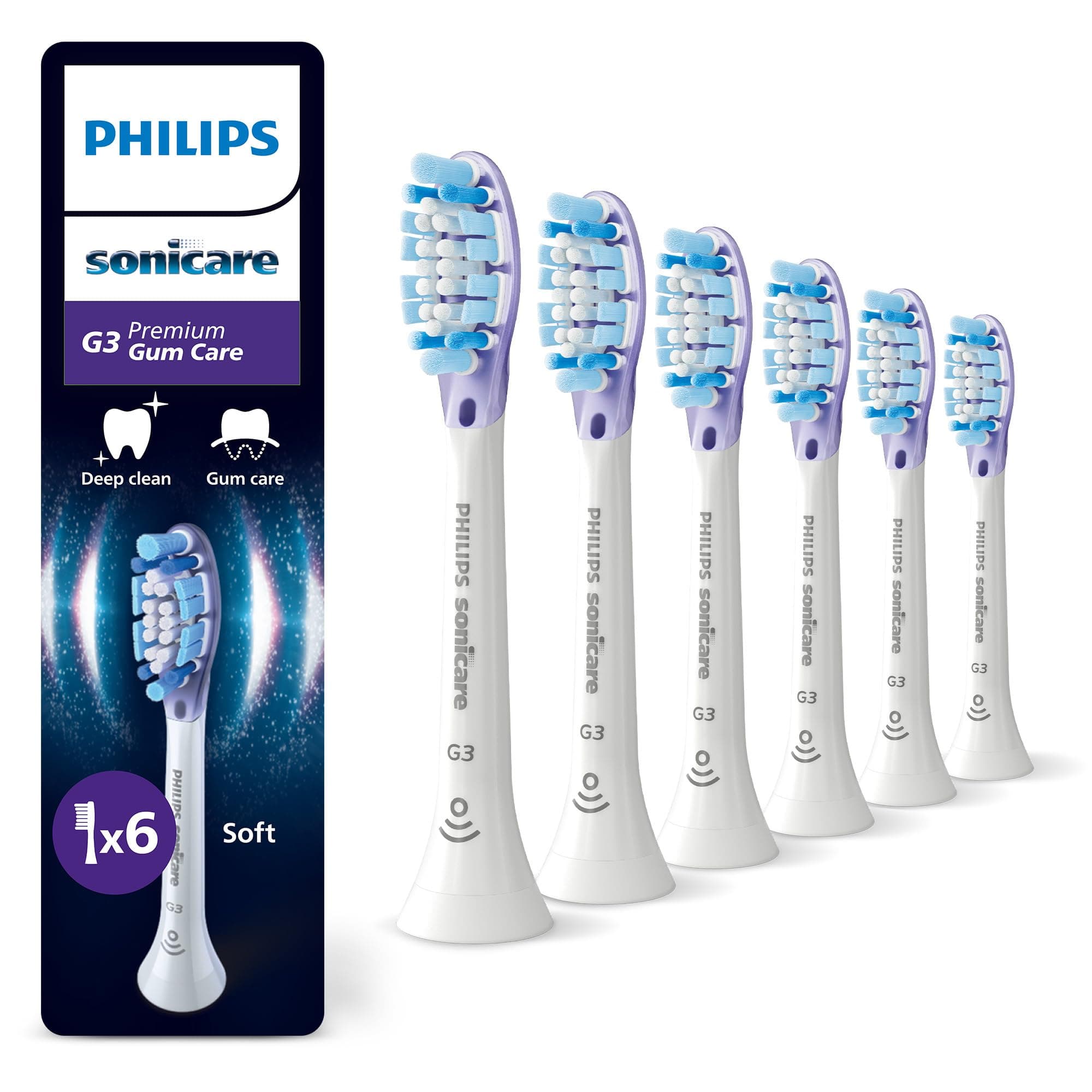 Philips Sonicare G3 Premium Gum Care, cabezales de cepillo dental de repuesto originales, blanco, paquete de 6, HX9056/87