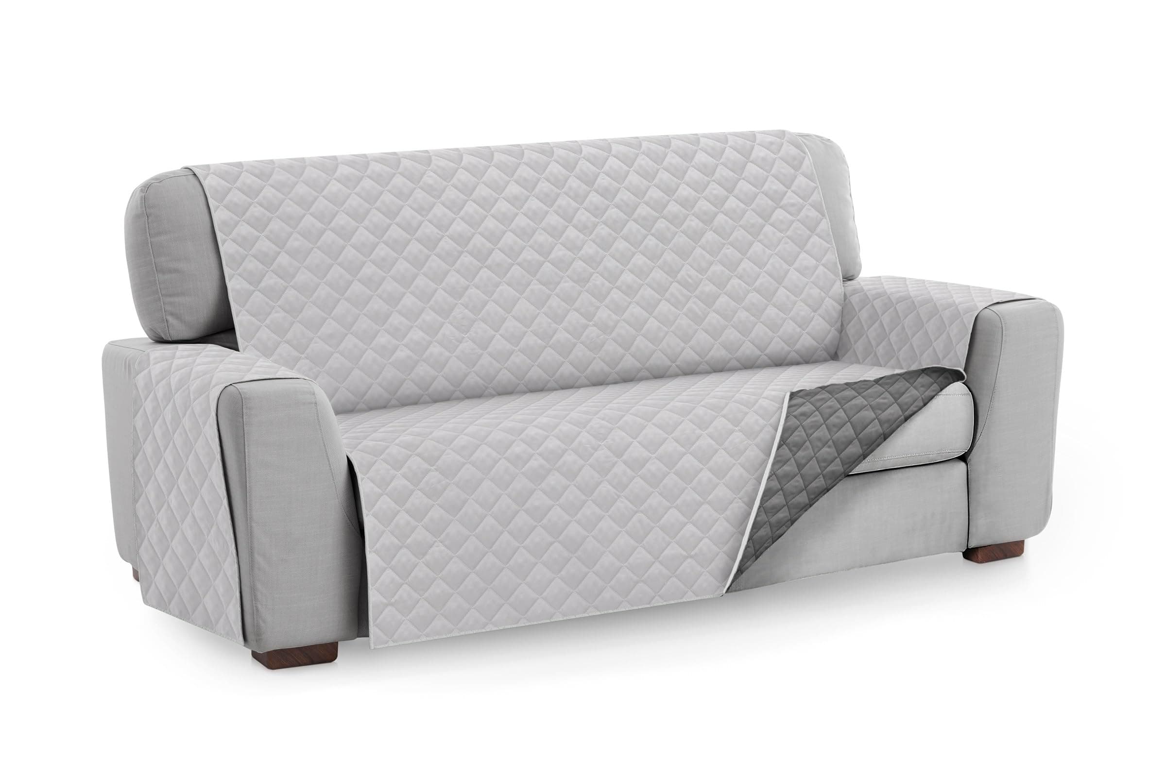 Textilhome Copridivano Malu 3 Posti (160cm) – Salvadivano Trapuntato Reversibile Universale, Protezione Antigraffio, Fodera Imbottita per Divano, Colore Grigio Chiaro