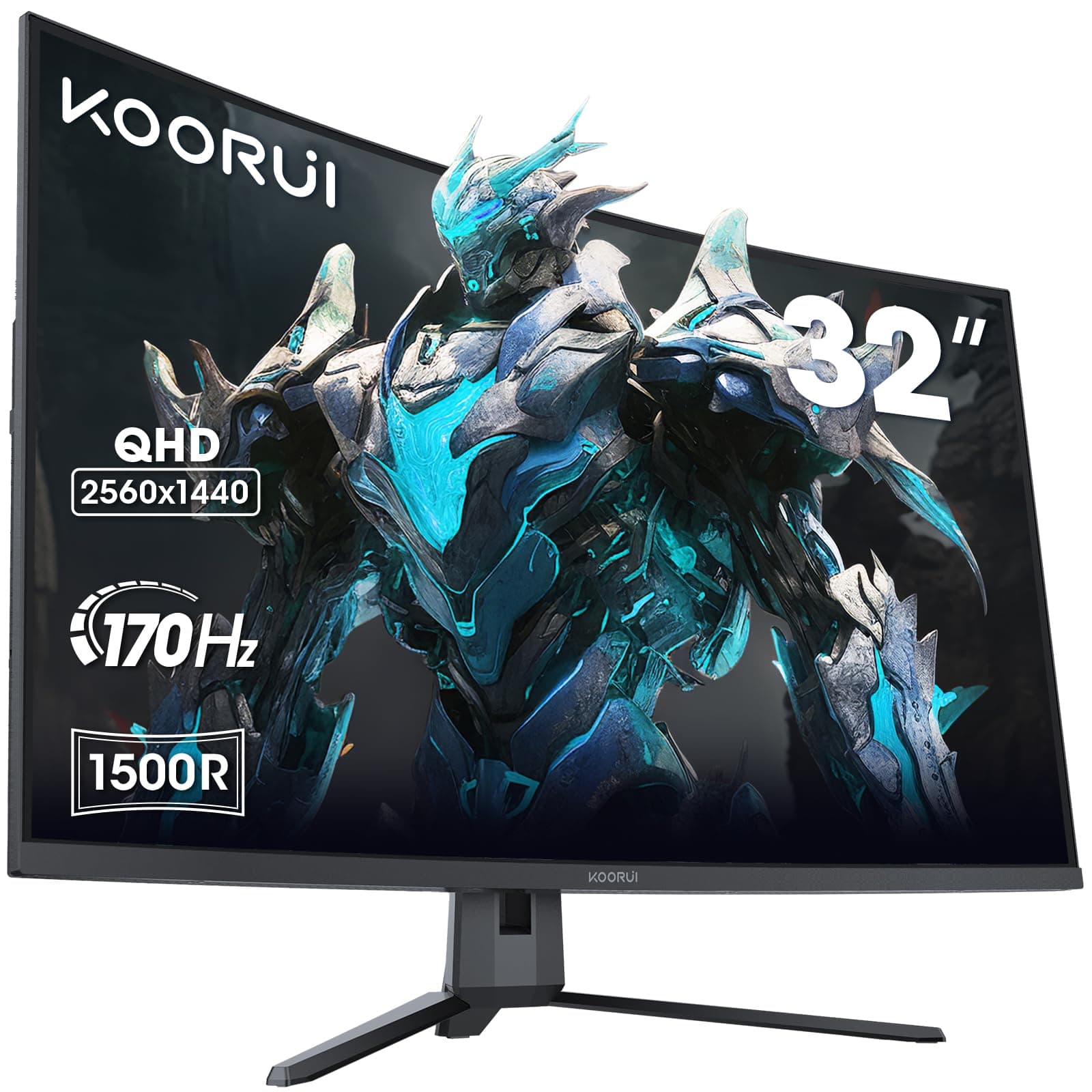KOORUI Monitor Curvo 31,5 Pollici, Monitor Gaming Ultrawide QHD, VA, 1500R, 2xHDMI (170HZ or 144HZ), DP (170Hz) AdaptiveSync, DCI-P3 90%, SRGB100%, VESA 75x75mm