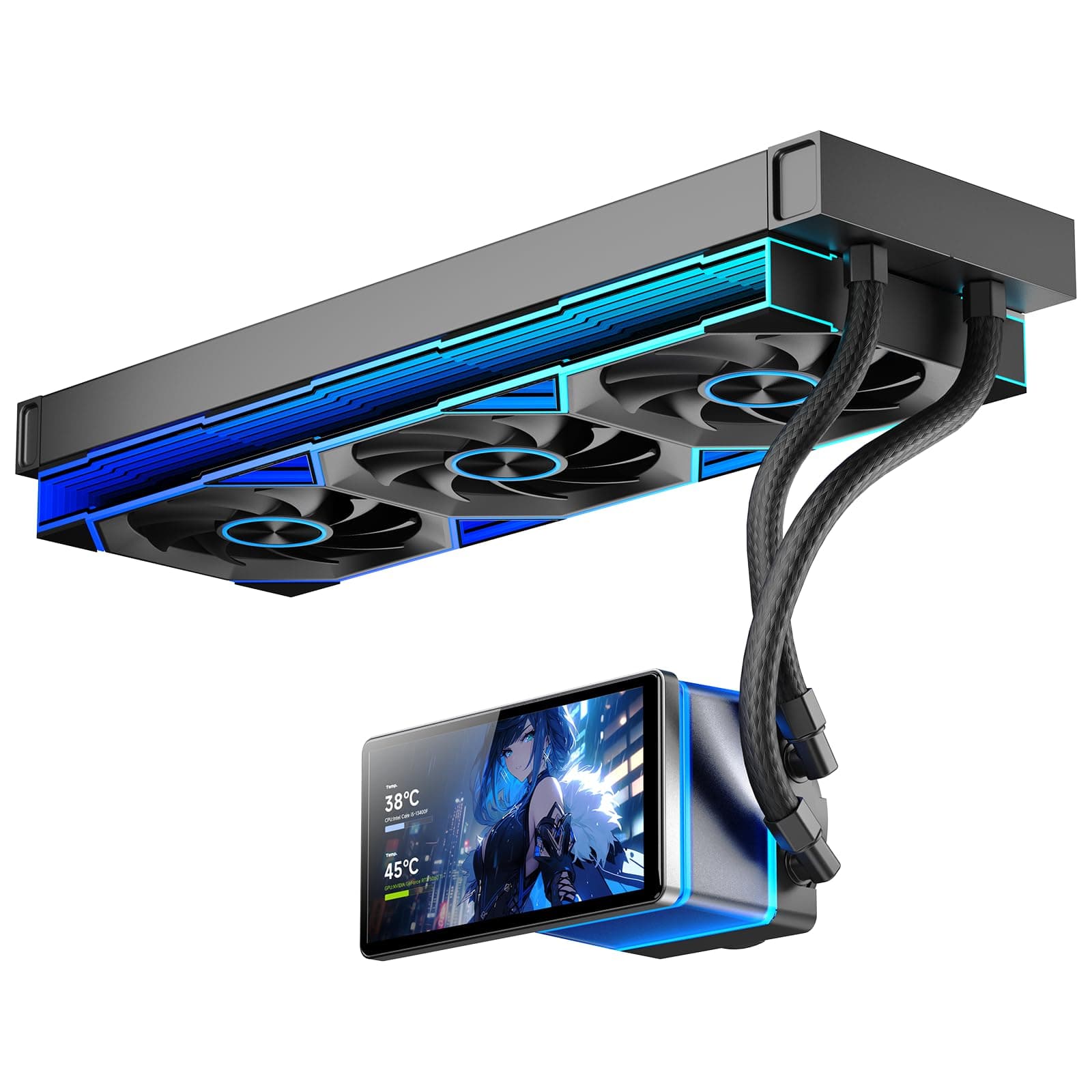 TZMRIT PF360 Aio Water Cooling 360 mm with 5.5 Inch LCD Magnetic Screen Display, All-in-One ARGB Infinity Mirror 2000 RPM PWM Fan, for AM4/AM5 & Intel LGA1851/1700 (Black)