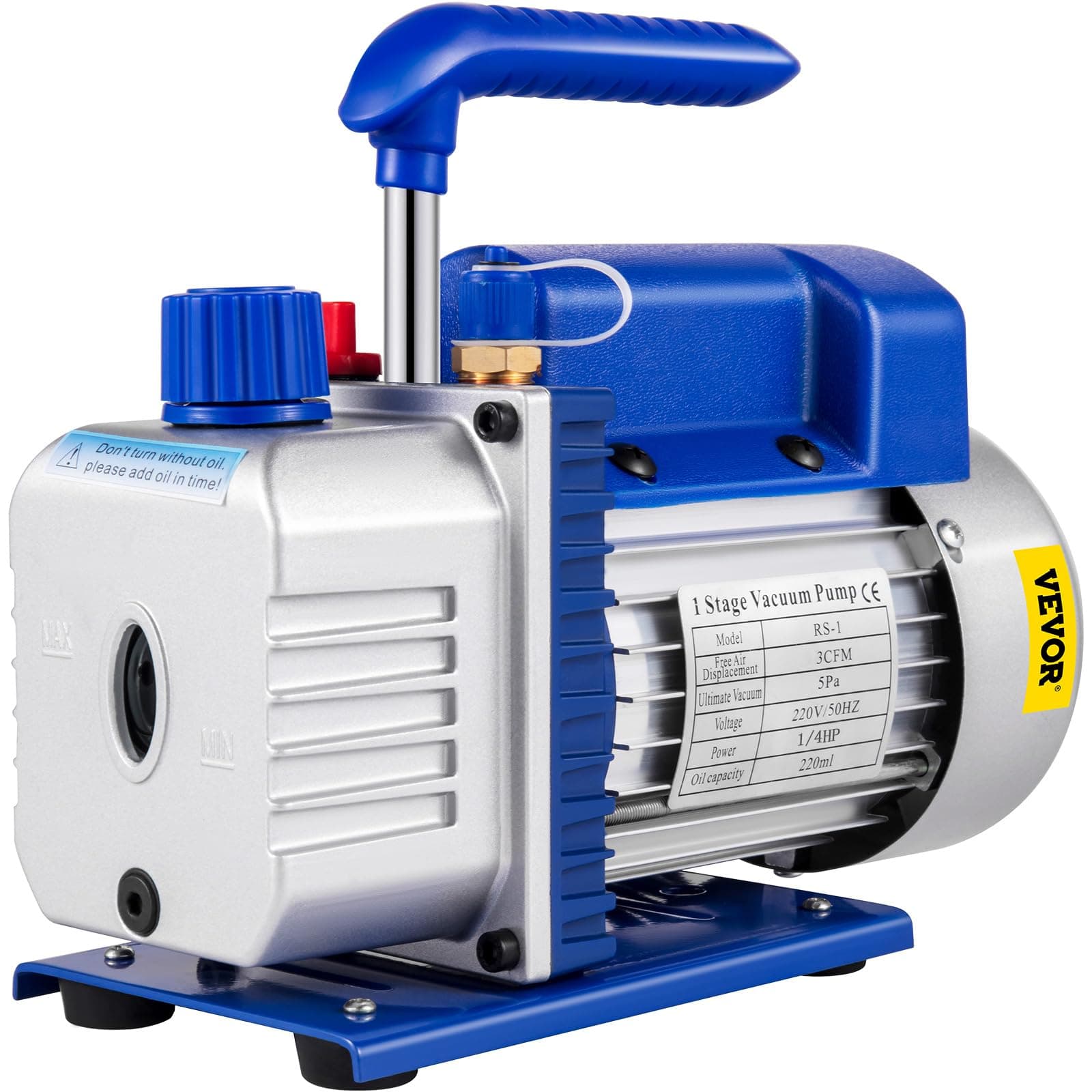 VEVOR Pompe à Vide 3 CFM 1/4 HP Réfrigérante HVAC Climatiseur 1 Étape 85 L/min Pompe à Vide Rotation 1440 tr/min Pompe d'Évacuation sous Vide pour Clim Voiture Automobile Réfrigérateur Réfrigération