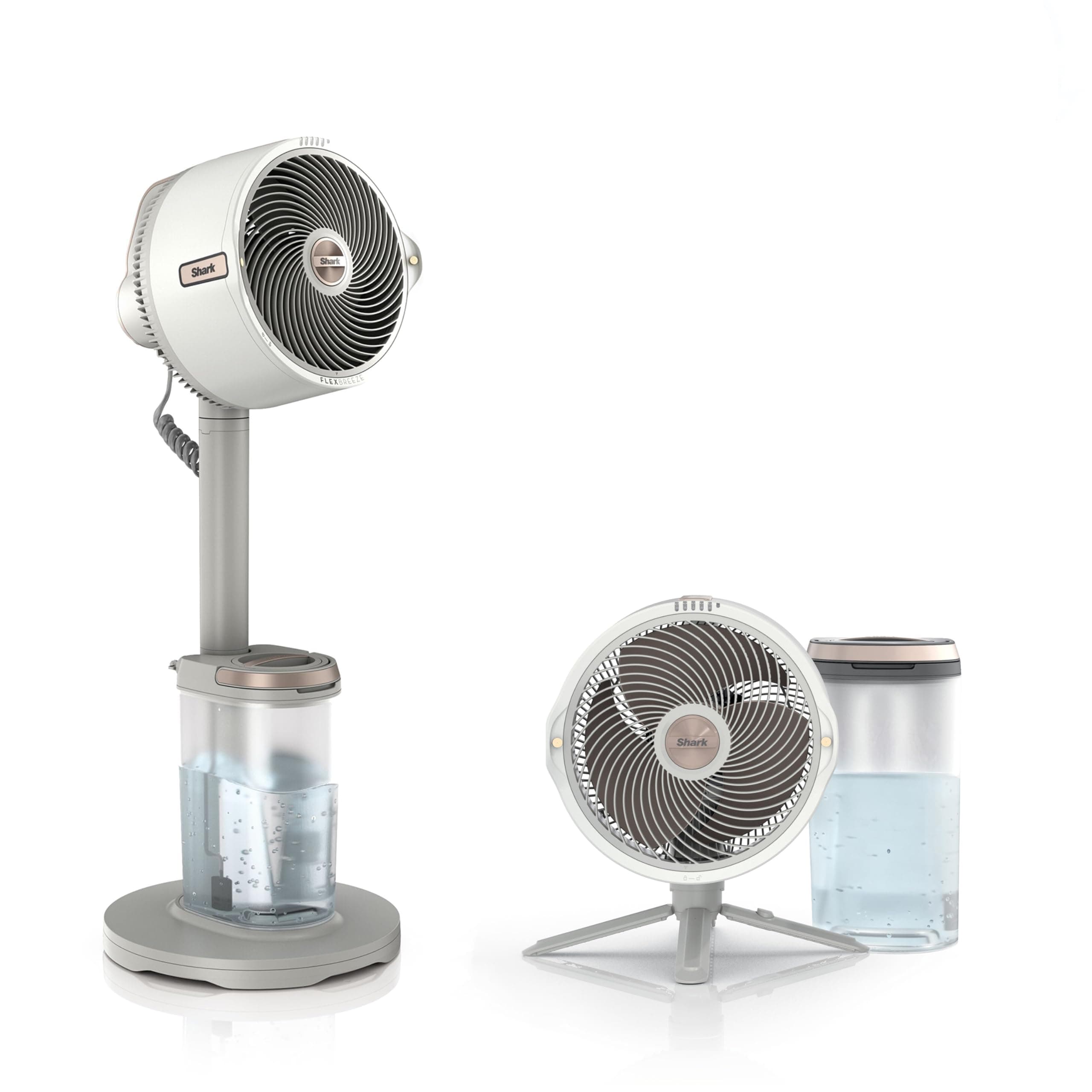 Shark FlexBreeze Pro Mist Akku-Ventilator für innen und außen mit Sprühsystem, tragbarer Sprühtank, 20 m, Stand- & Tischventilator, 5 Geschwindigkeitsstufen, leise, Fernbedienung, Dove FA300WHEU