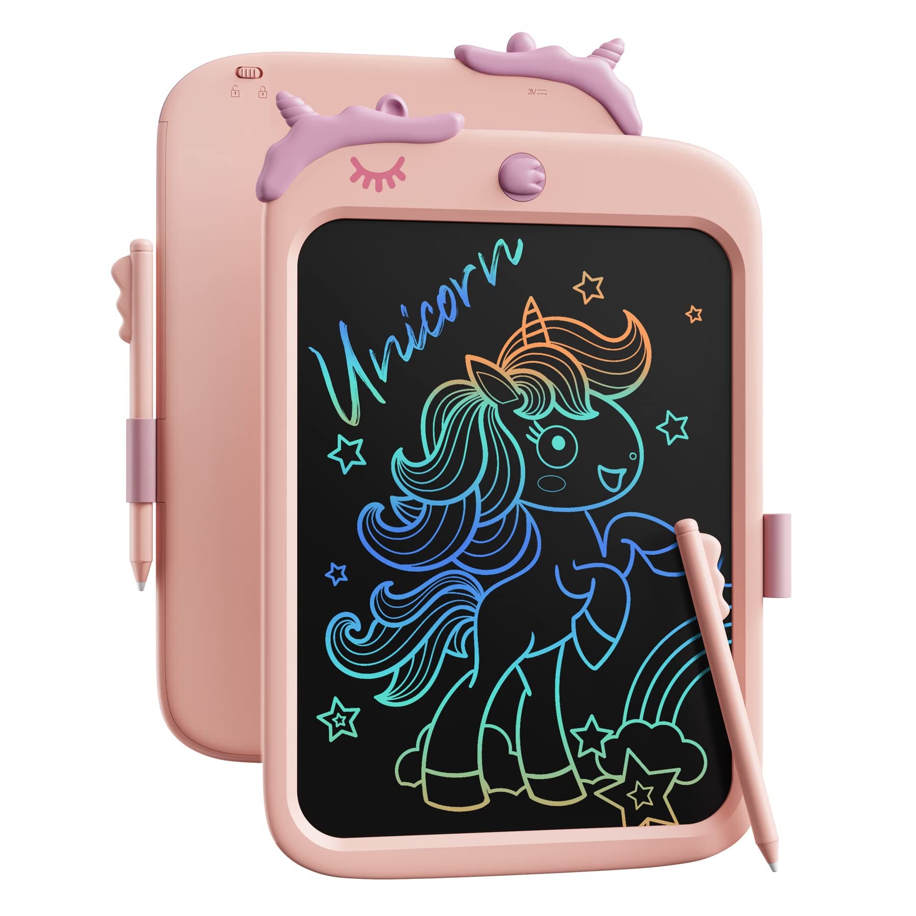 Tablette d'écriture LCD jouet Licorne pour enfants, 10 pouces Doodle Board tablette à dessin avec fonction de verrouillage jouet d'apprentissage éducatif cadeaux pour 3-6 ans garçons filles (Rose)