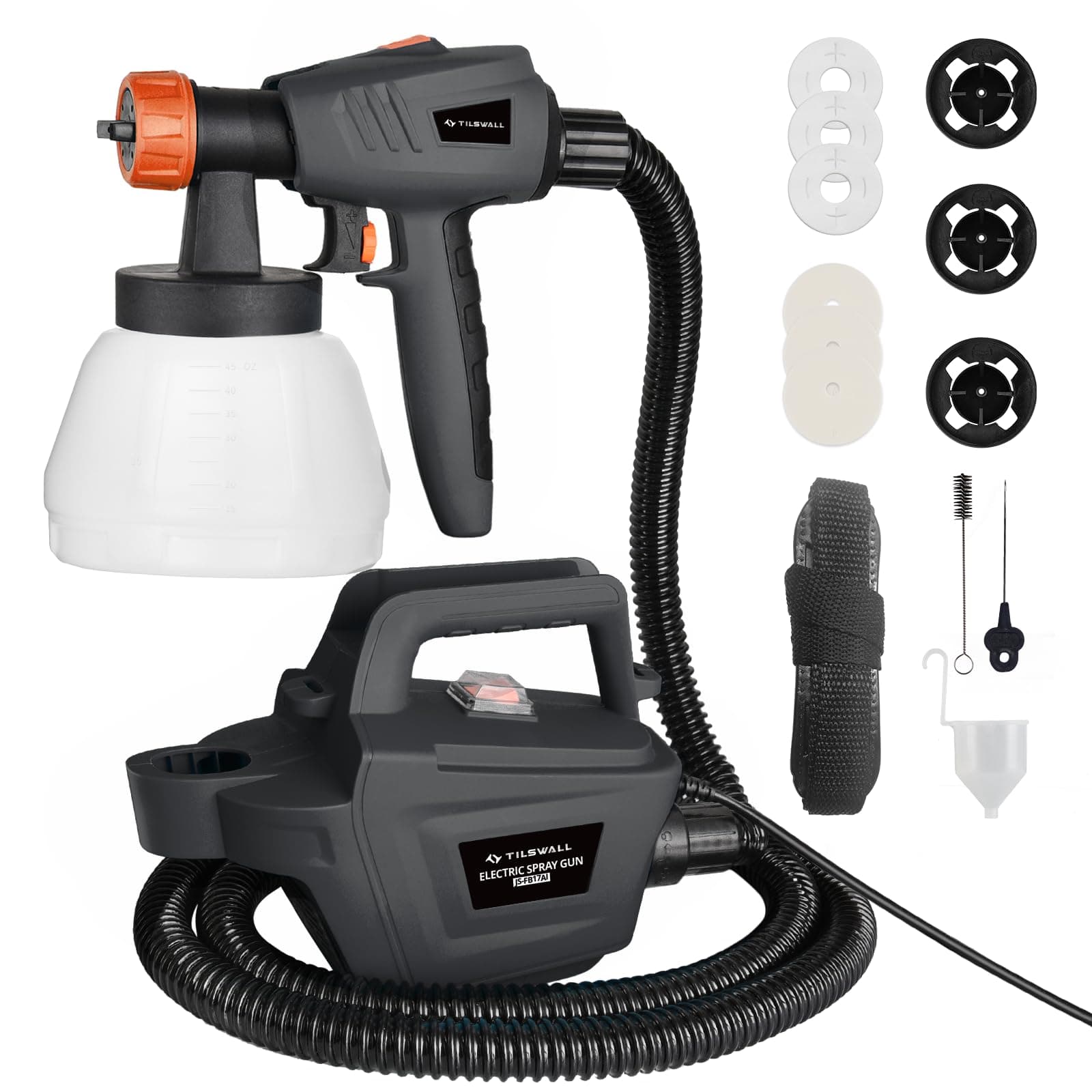 Tilswall Pistolet a Peinture, 800W Pistolet Peinture Electrique,1300ML Récipient Détachable,3 Buses et 3 Motifs, Facile à Pulvériser et Propre pour Maison, Armoires, Clôtures, Plafonds