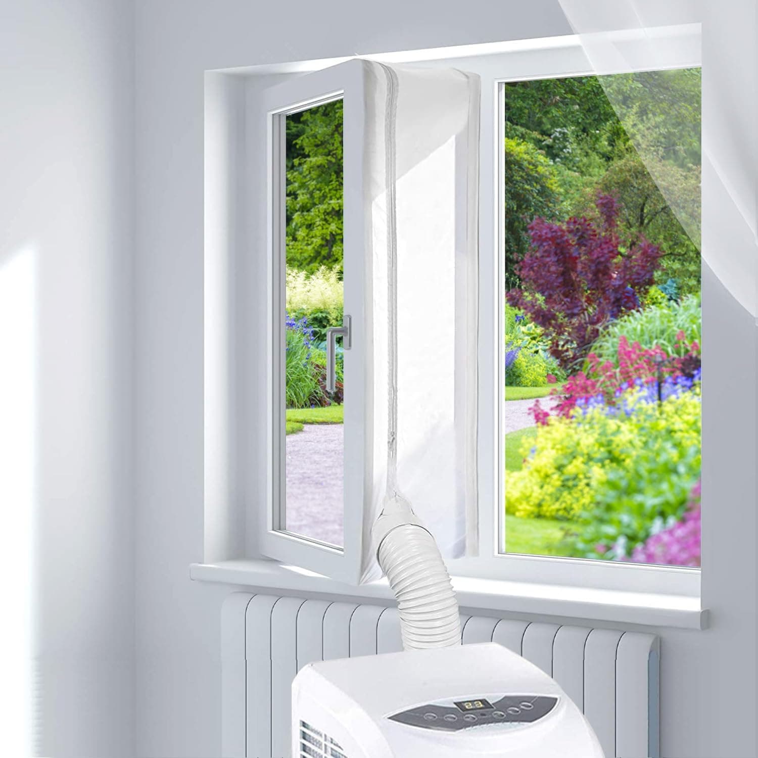 Kit de Calfeutrage pour Fenêtre (400cm) pour Climatiseur Mobile, Joint Isolant Universel avec Double Fermeture Éclair, Installation sans Perçage Installation Facile