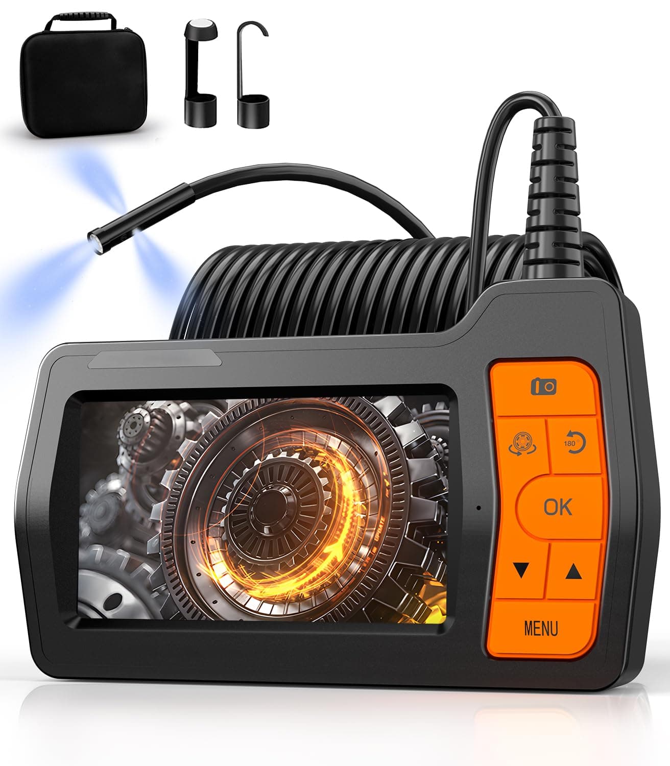 TURNRISE 15M Endoscopio Camara de Inspeccion Triple Lente Cámara Endoscópica 5.0'' Pantalla IPS 1080P HD Endoscopio Boroscopio con 8 Luces LED Camara Endoscopica IP67 Camara Inspeccion Tuberias 32 GB