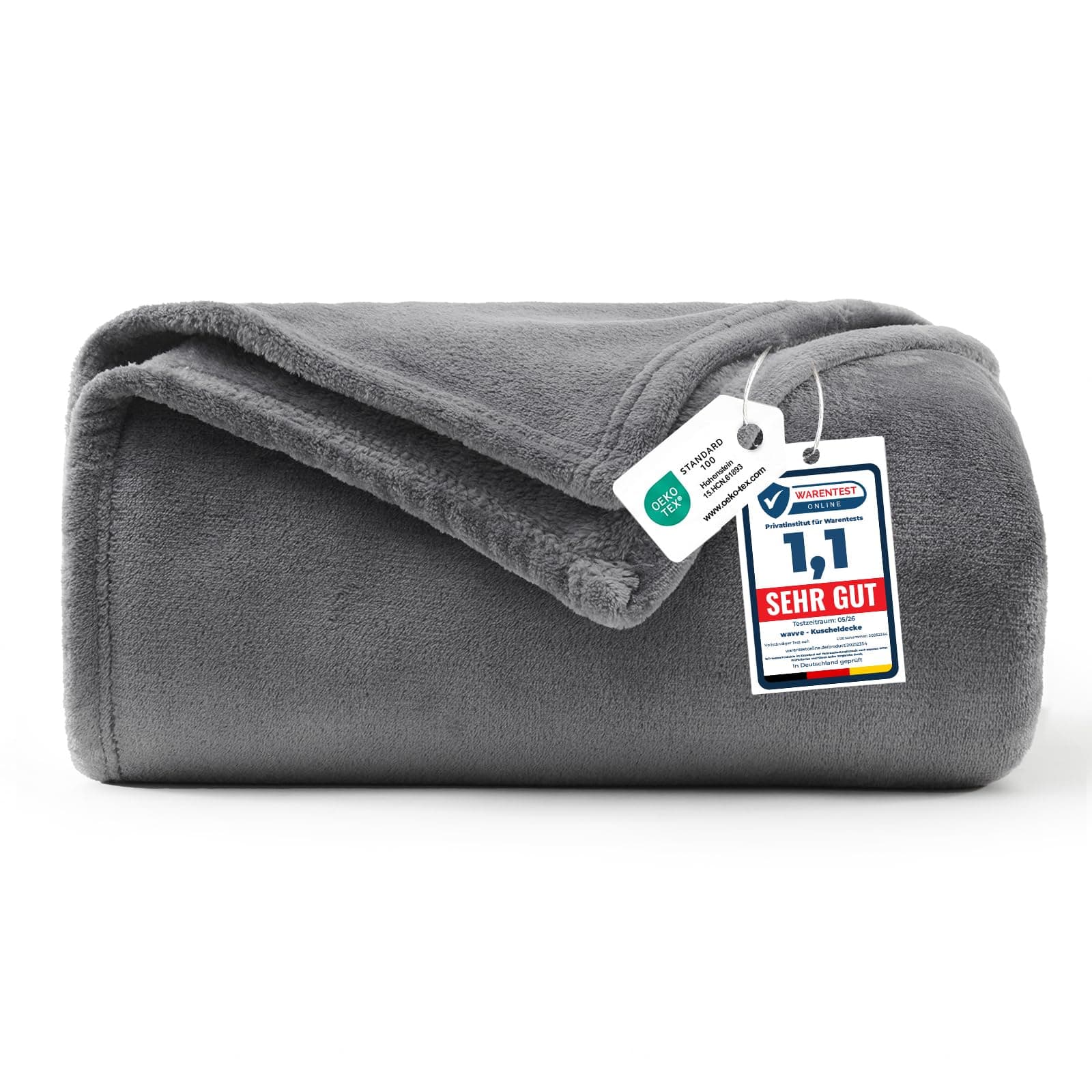 WAVVE Manta Franela para Cama 90, Manta para Sofá 150x200 cm, Manta de Microfibra, Suave, Cálida, Transpirable (Gris)