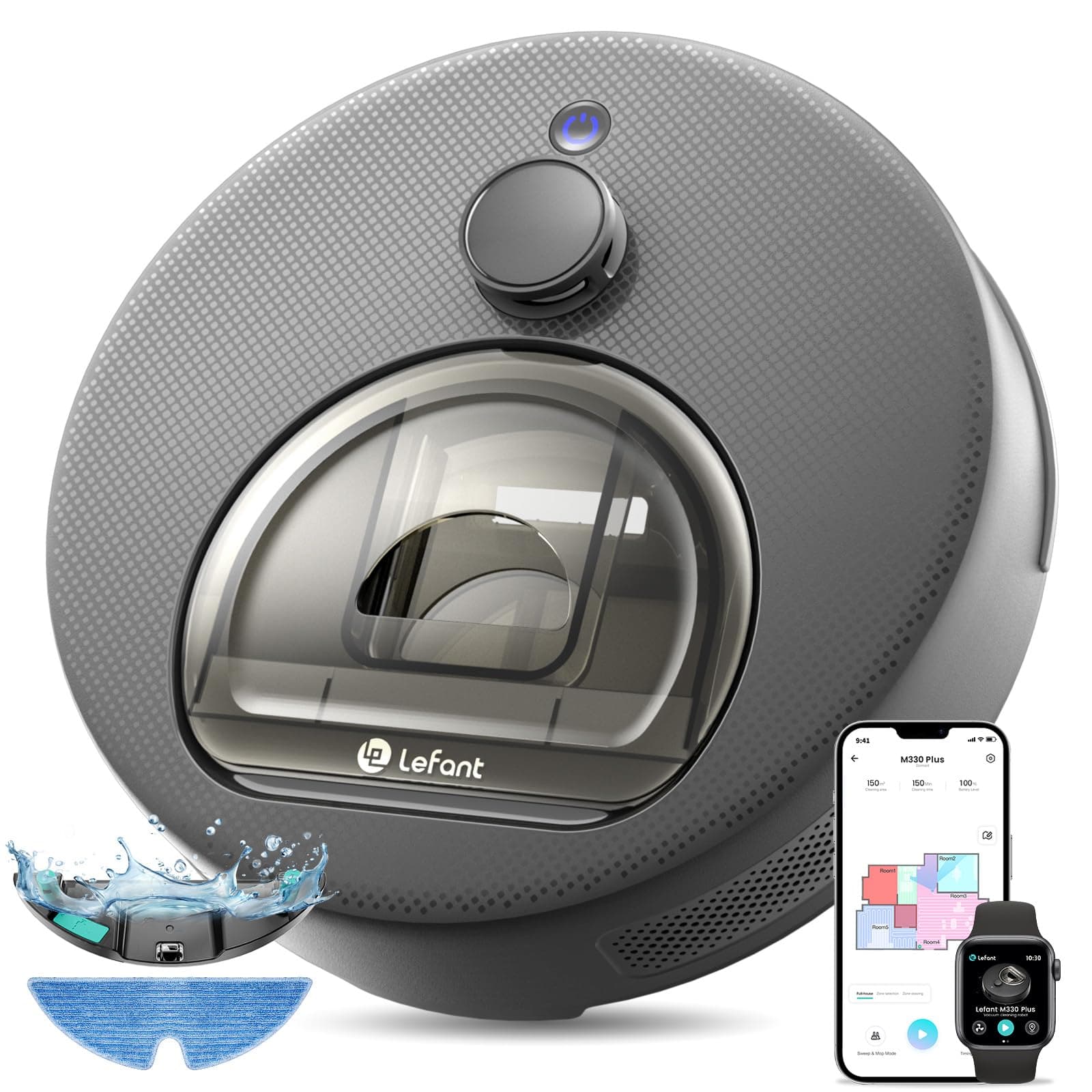 Lefant M330 Plus Robot Aspirador y Fregasuelos con Mapeo 3 en 1, 5000Pa, 150min, Navegación dToF, Evitación de Obstáculos, Ideal para Pelo de Mascotas y Alfombras, Mapeo,Anticolisión,WiFi/Alexa/App
