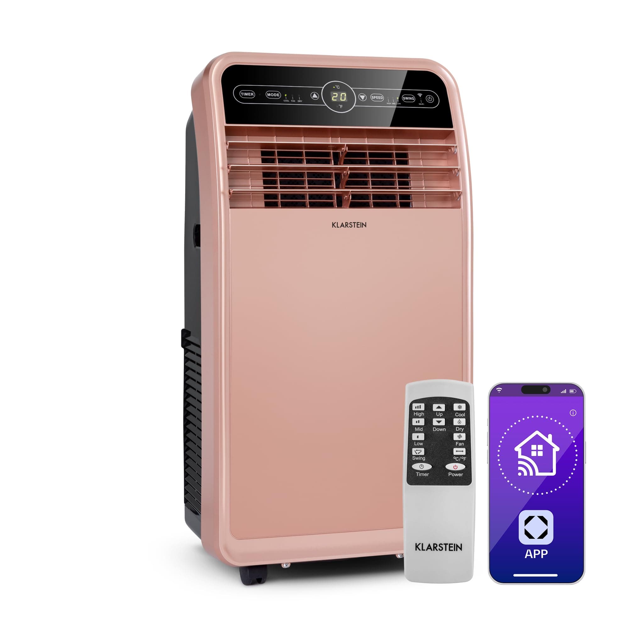Klarstein Climatiseur Mobile Silencieux, Smart Climatiseur 4 en 1, Mode Nuit, Déshumidificateur, Ventilateur, Mini Climatisation à Faible Conso, Evacuation, Clim Portable, 12000 BTU, Climatiseurs