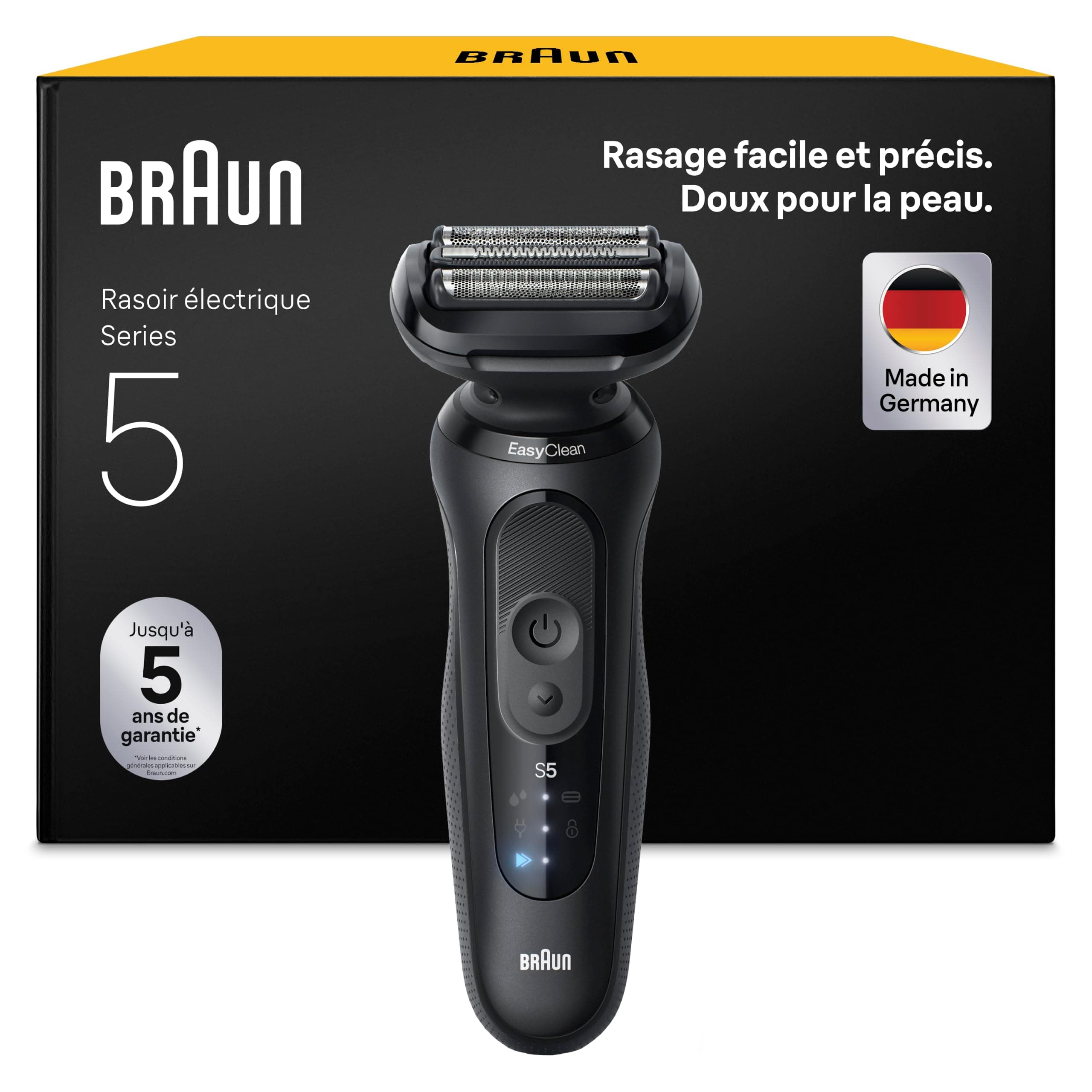 Braun Rasoir Electrique Homme Series 5 52-N1000SI Noir – Etanche, Batterie Rechargeable, 2 Modes de Rasage, Lames Flexibles, sans Fil, Brosse de Nettoyage, Emballage en Carton