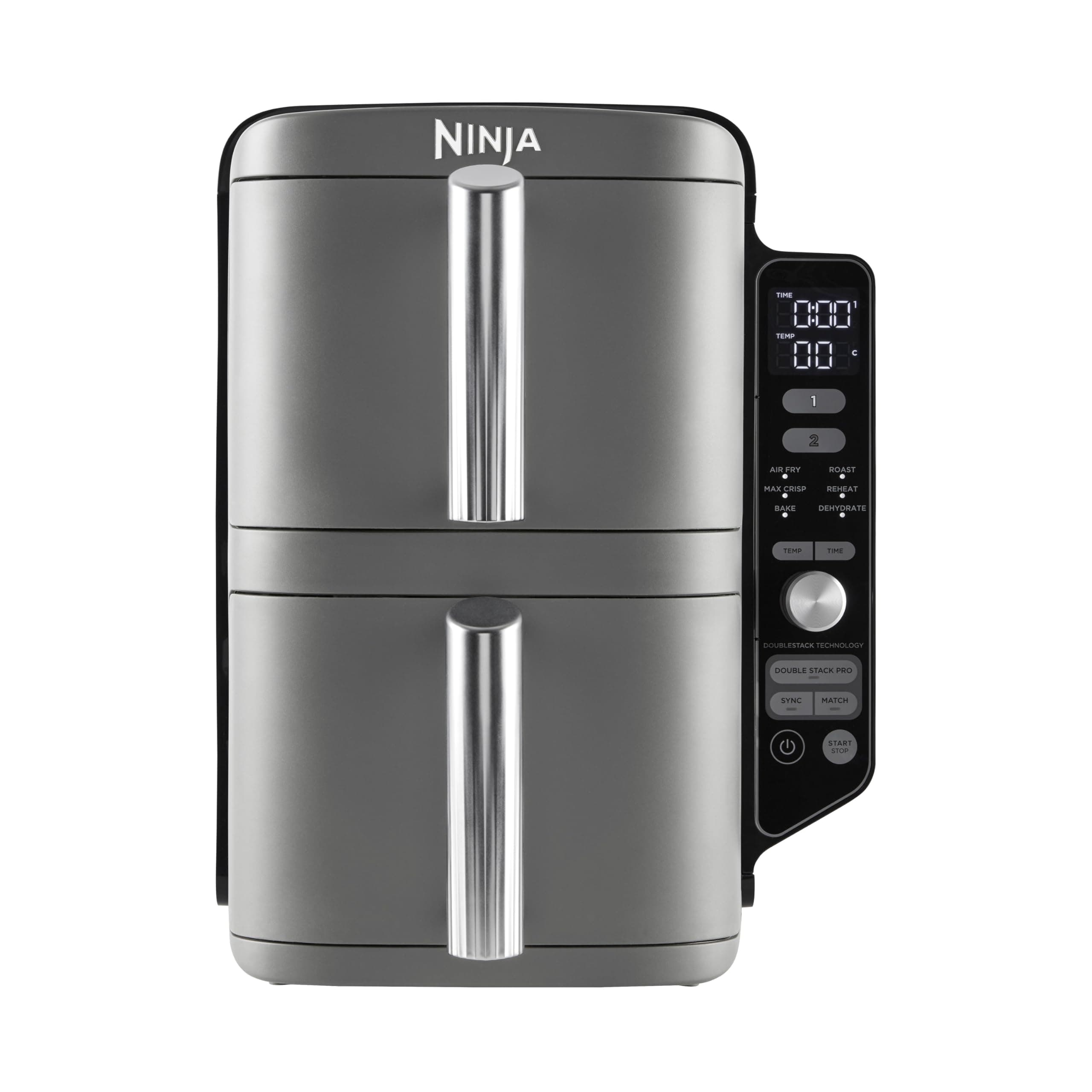 Ninja Double Stack XL - Friggitrice ad Aria Doppia - Cottura Senza Olio in 2 Cestelli a 2 Scomparti, 4 livelli Totali - Capienza Totale 9,5L - Modello SL400EU, Colore Grigio