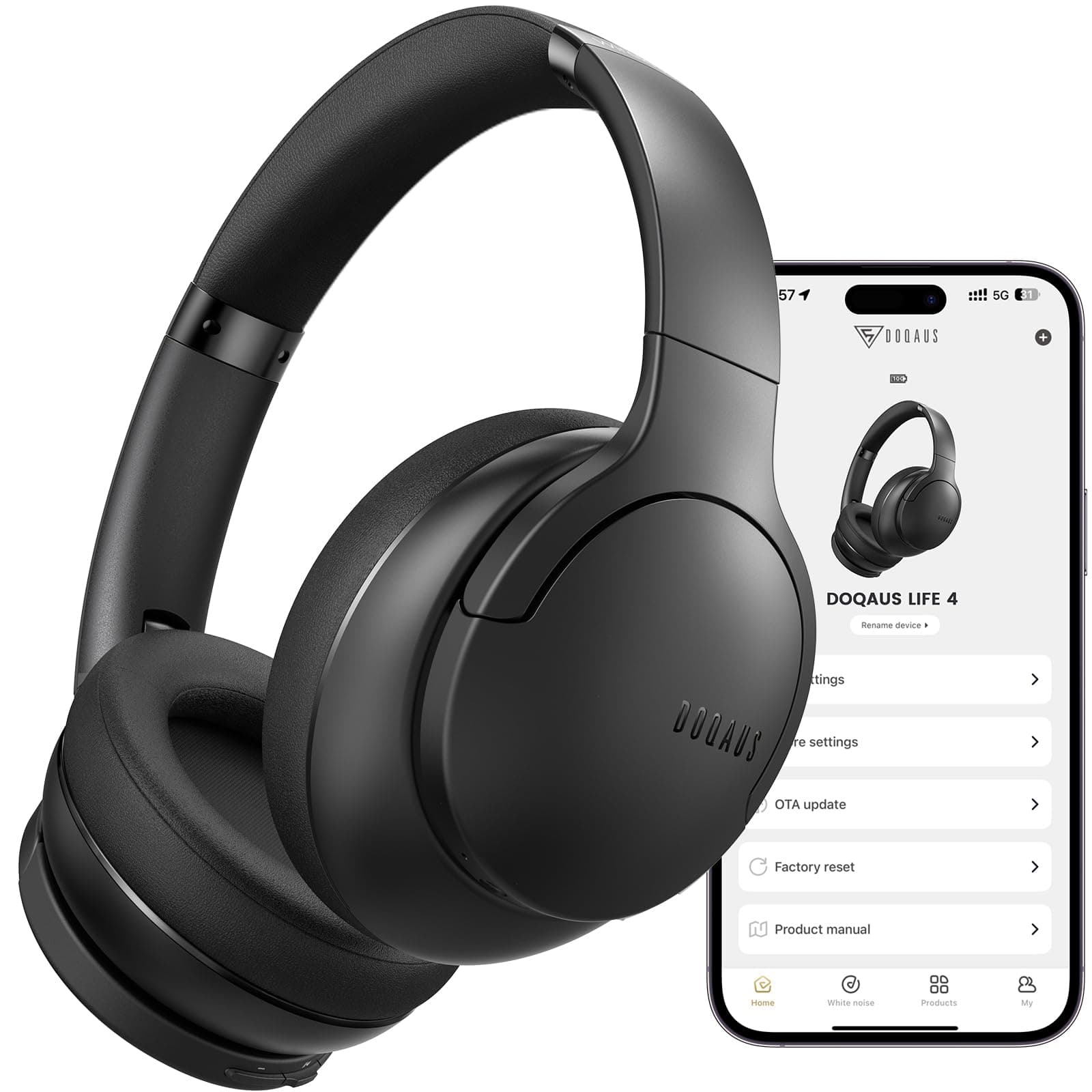 DOQAUS Casque Bluetooth sans Fil 90H Durée Lecture avec 3 Modes EQ Bluetooth 5.3, Casque Bluetooth,Cache-Oreilles protéines Souples,Casque sans Fil stéréo HiFi Microphone pour Voyage/Travail/Vie