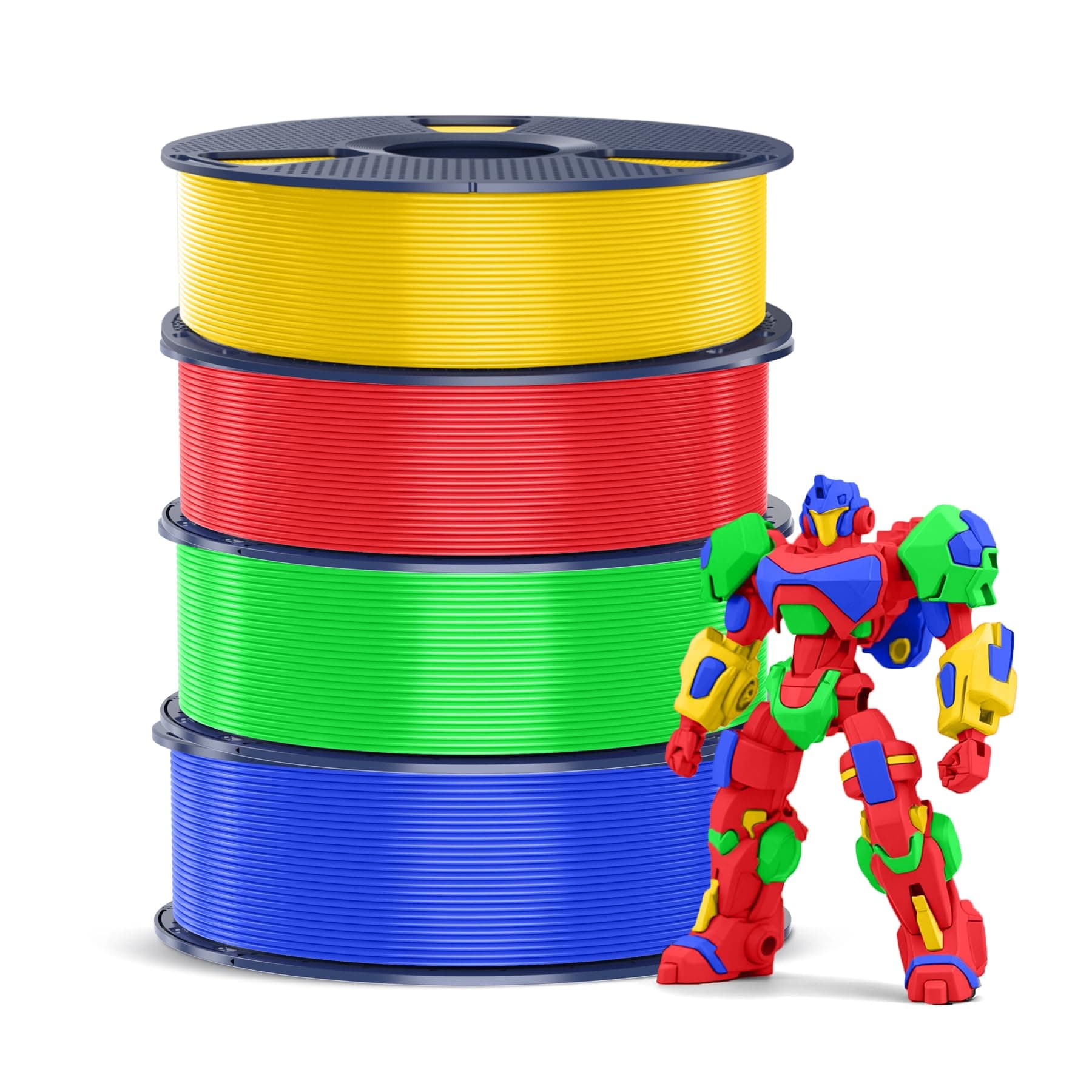 SUNLU 4KG PETG Filament, Paquete Filamento Para Impresora 3D, Mayor Resistencia y Alta Resistencia al Impacto, Filamento de Impresión 3D, 1kg por Carrete, 4 Rollos, Rojo+Azul Klein+Amarillo Vivo+Verde