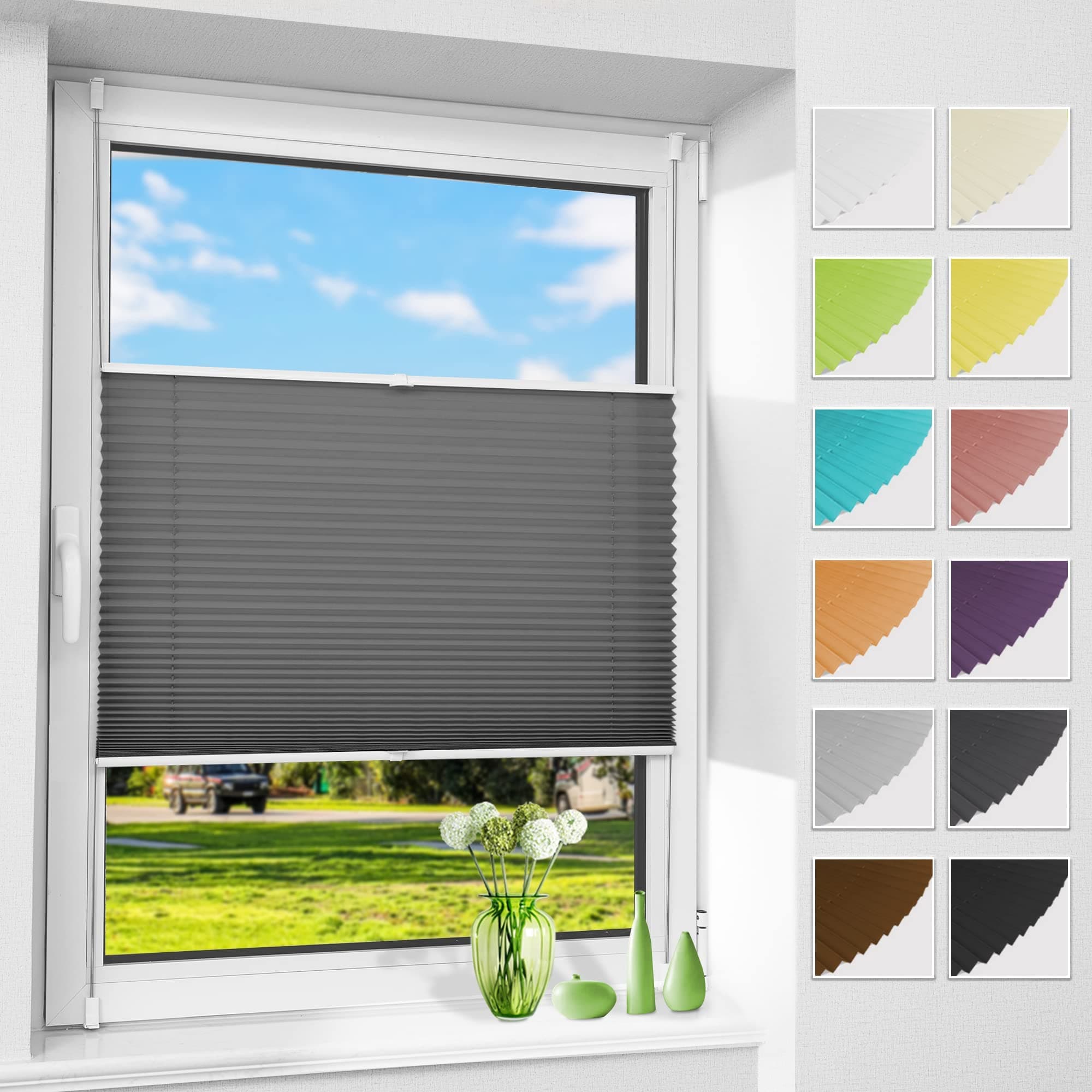Allesin Plissee ohne Bohren Plissees Klemmfix Anthrazit 85x160cm(BxH), Plisseerollo Faltrollo mit Klemmträger, Jalousie Rollos für Fenster und Tür, Sichtschutz und Sonnenschutz