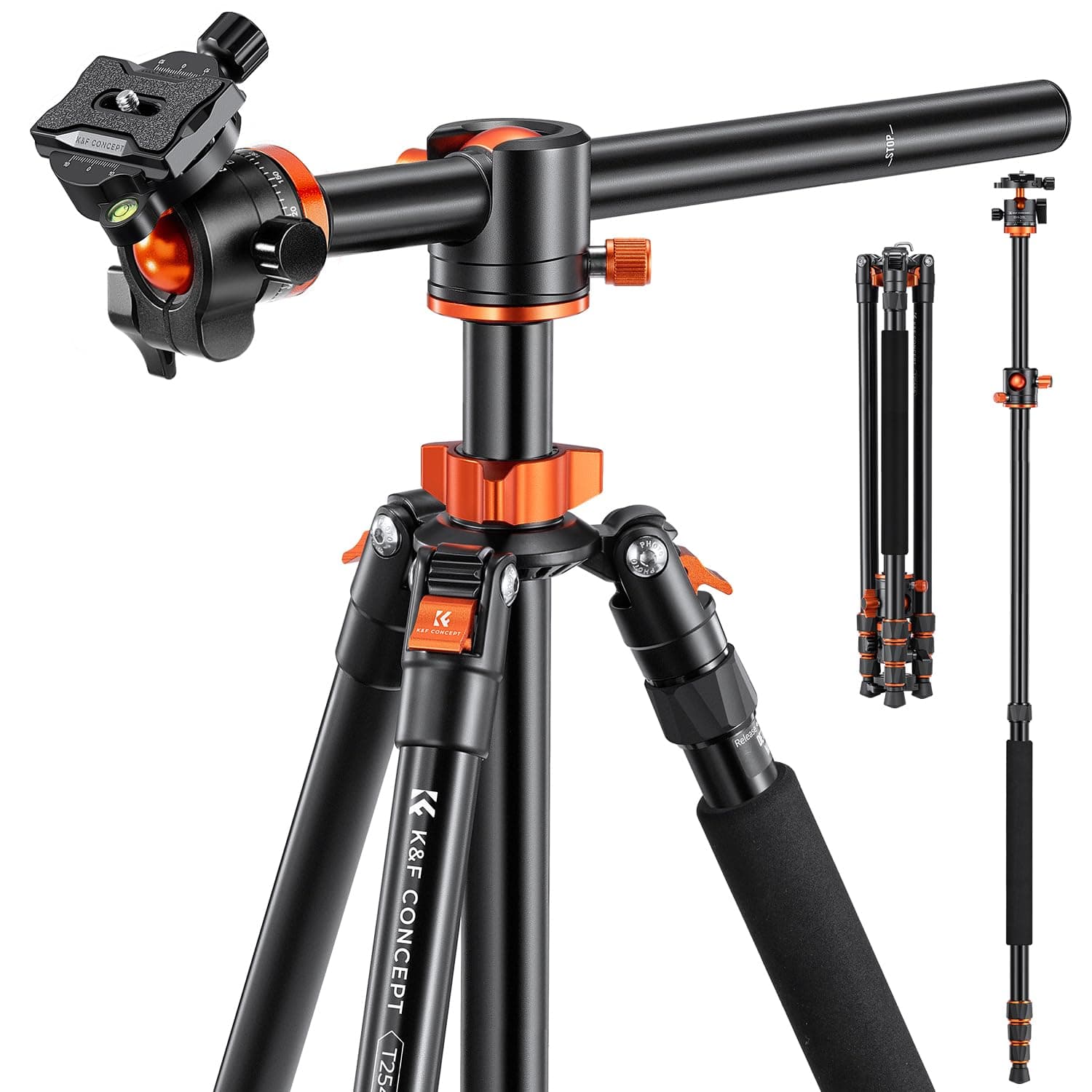 K&F Concept 238CM Stativ, T254A8(SA254T1) Kamerastativ mit verlängerten 90° Mittelsäulen, 360° Panorama Fotostativ mit Tragtasche, Tripod mit Schnellwechselpatte für Digitalkamera