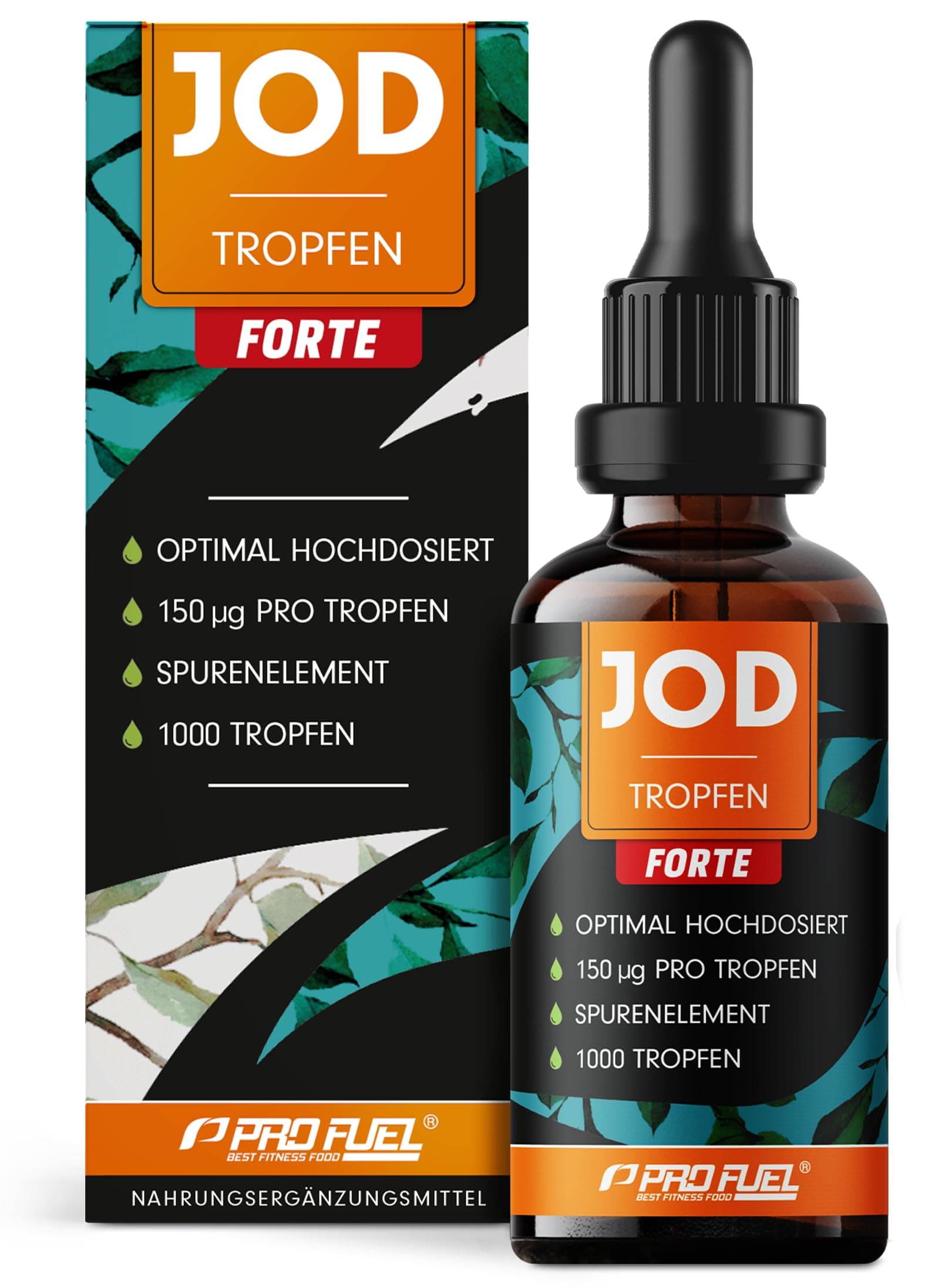 Jod Tropfen FORTE 1000x mit 150 µg Jod pro Tropfen - optimal hochdosiert - nur 1 Drop pro Tag - bioverfügbares Iod aus Kaliumjodid - alkoholfrei & vegan - laborgeprüft mit Zertifikat, 50 ml