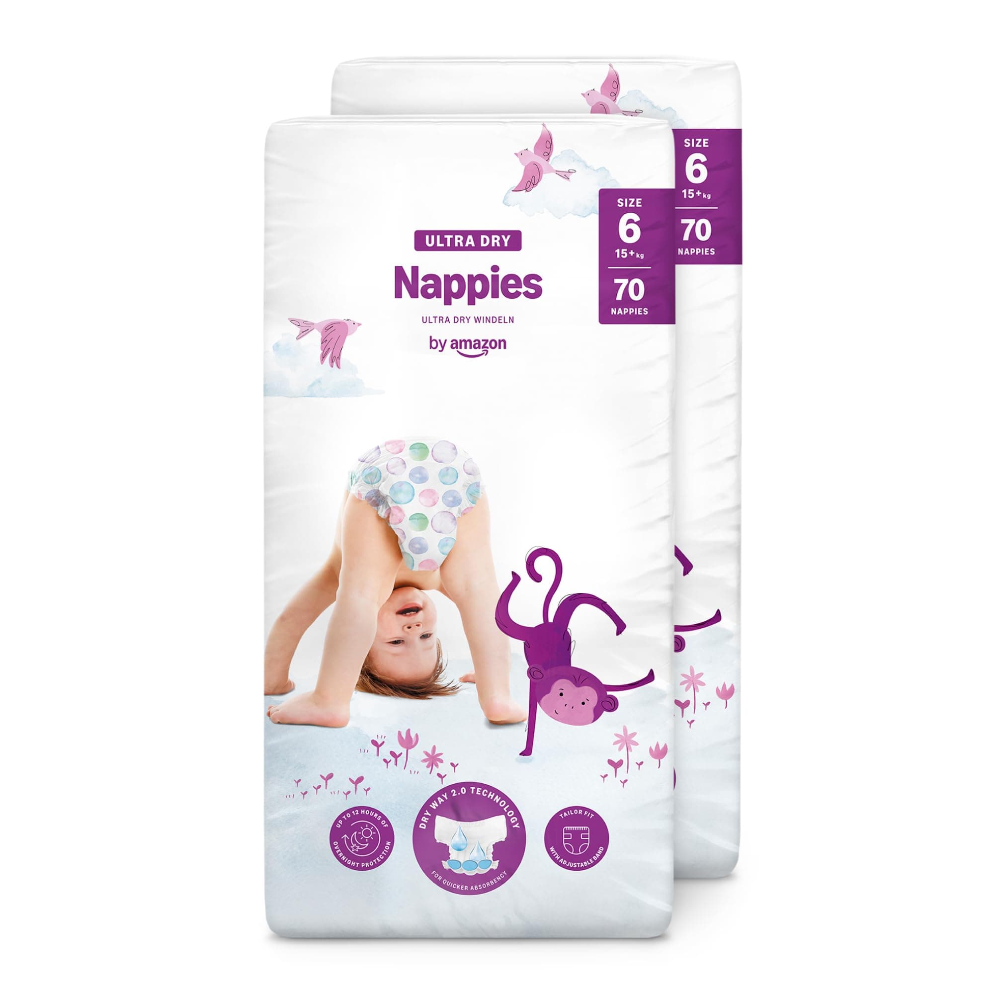 By Amazon Pañales ultra-secos, Talla 6 (15+ kg), Con canales, Bianco, 140 Unidad (2 Paquetes de 70) - Nueva versión (Anteriormente una marca Mama Bear brand, el mismo producto)