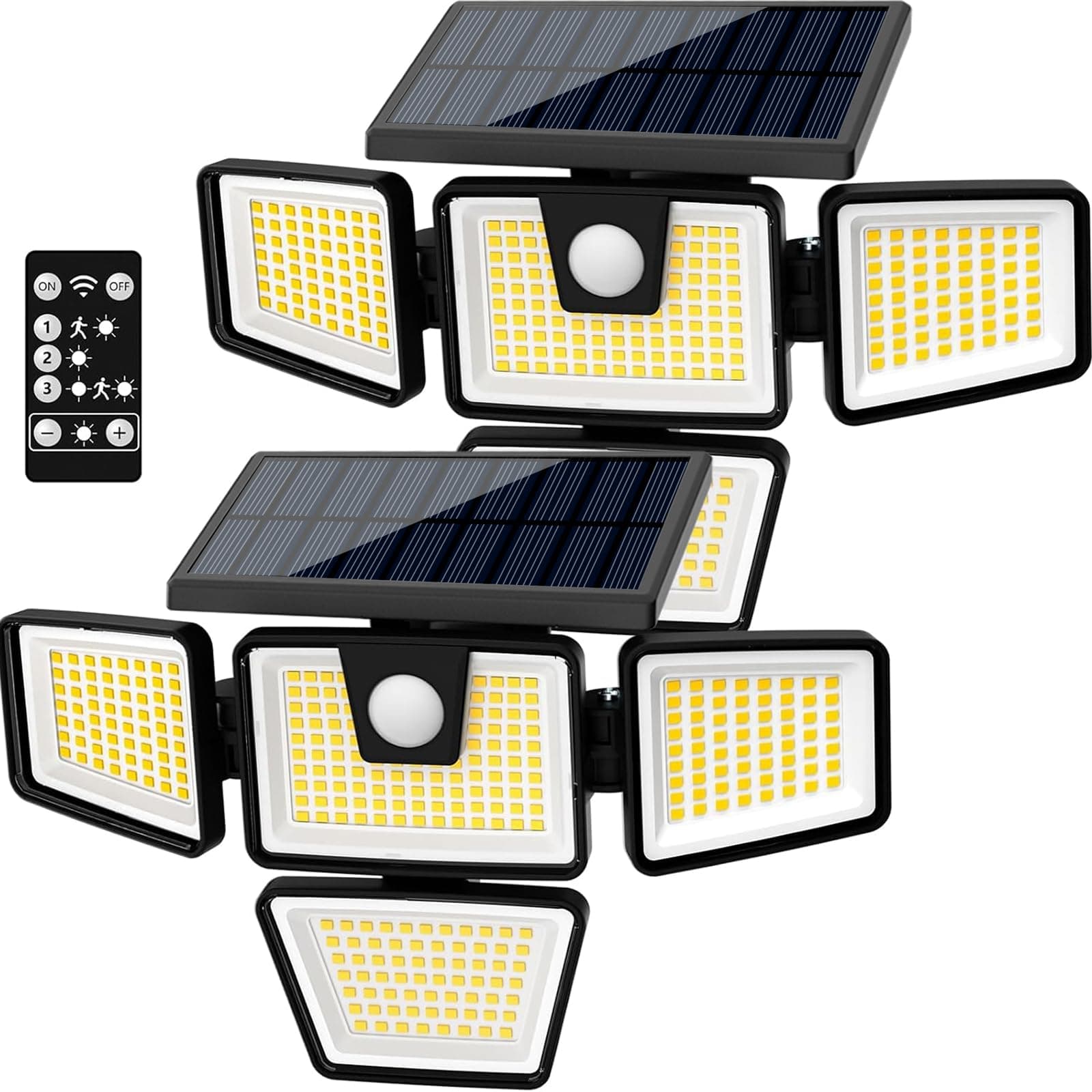 AmeriTop Lumières Solaires Extérieur, Pack de 2 Lumières LED à Détecteur de Mouvement Solaire Haute Luminosité Sans Fil, 4 Têtes Réglables, Étanche IP65, Applique Murale LED de Sécurité