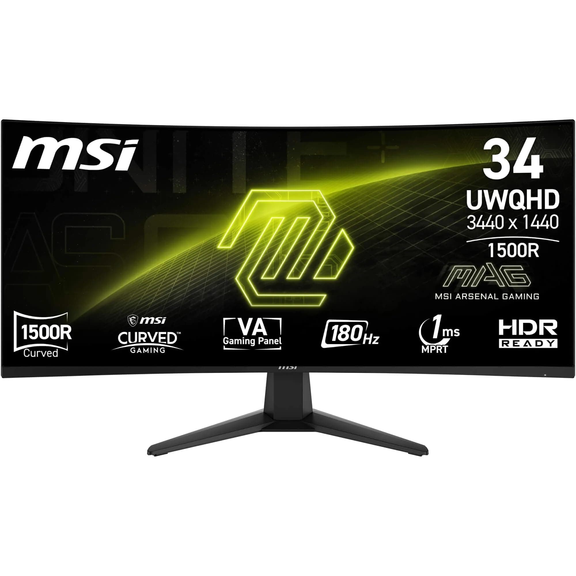 MSI MAG 346CQ Écran Gaming incurvé 34" UWQHD | Dalle VA 3440x1440, 180Hz, 1ms, courbure 1500R, compatible VESA, HDMI, DisplayPort, FreeSync Premium
