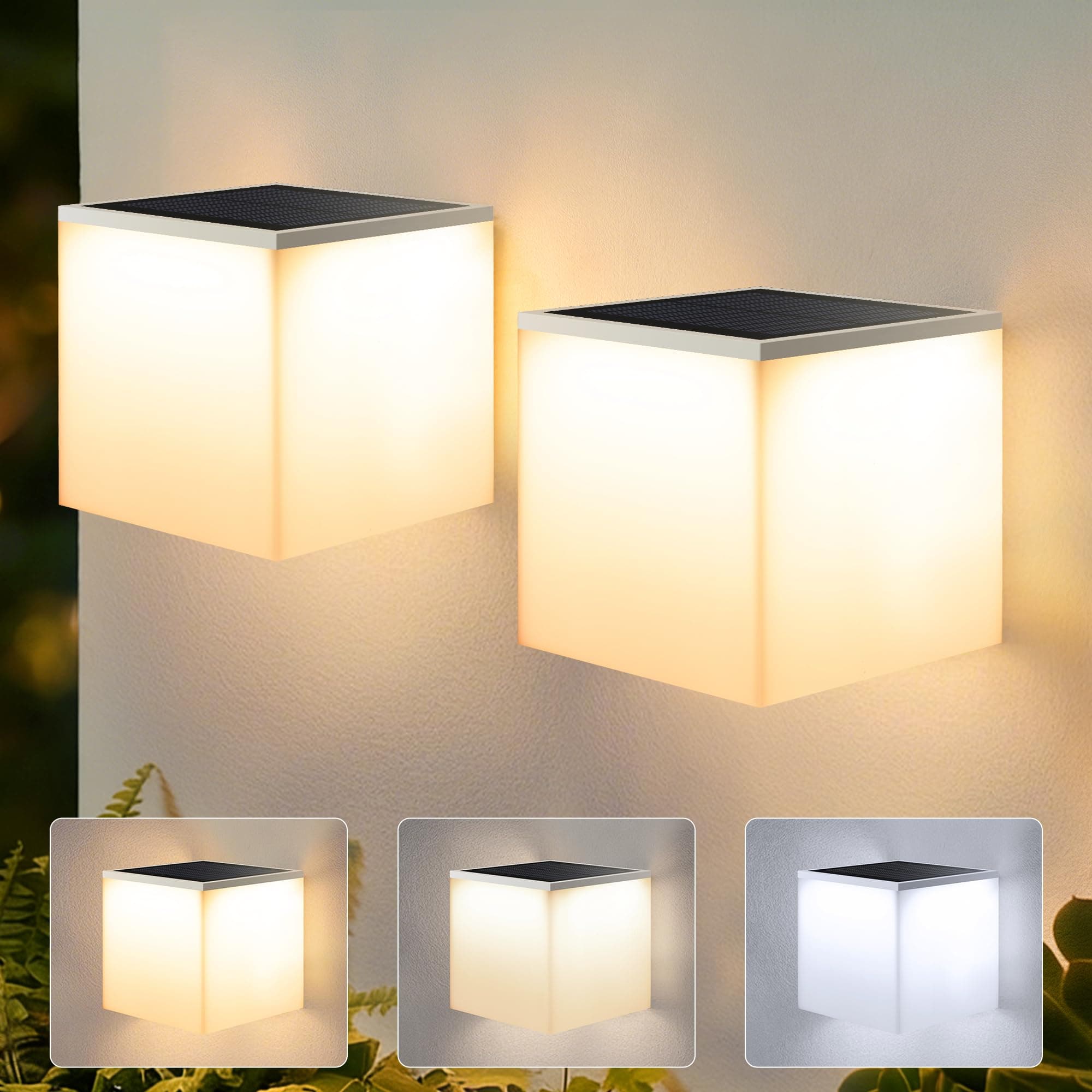 Joomer Luces Solares LED Exterior Jardin 2 Piezas Led Aplique Pared Exteriors, 3 Modos Temperatura de Color Luces Exterior Solares Para Muralla, Impermeable Luz Solar Exterior Para Cochera Terraza
