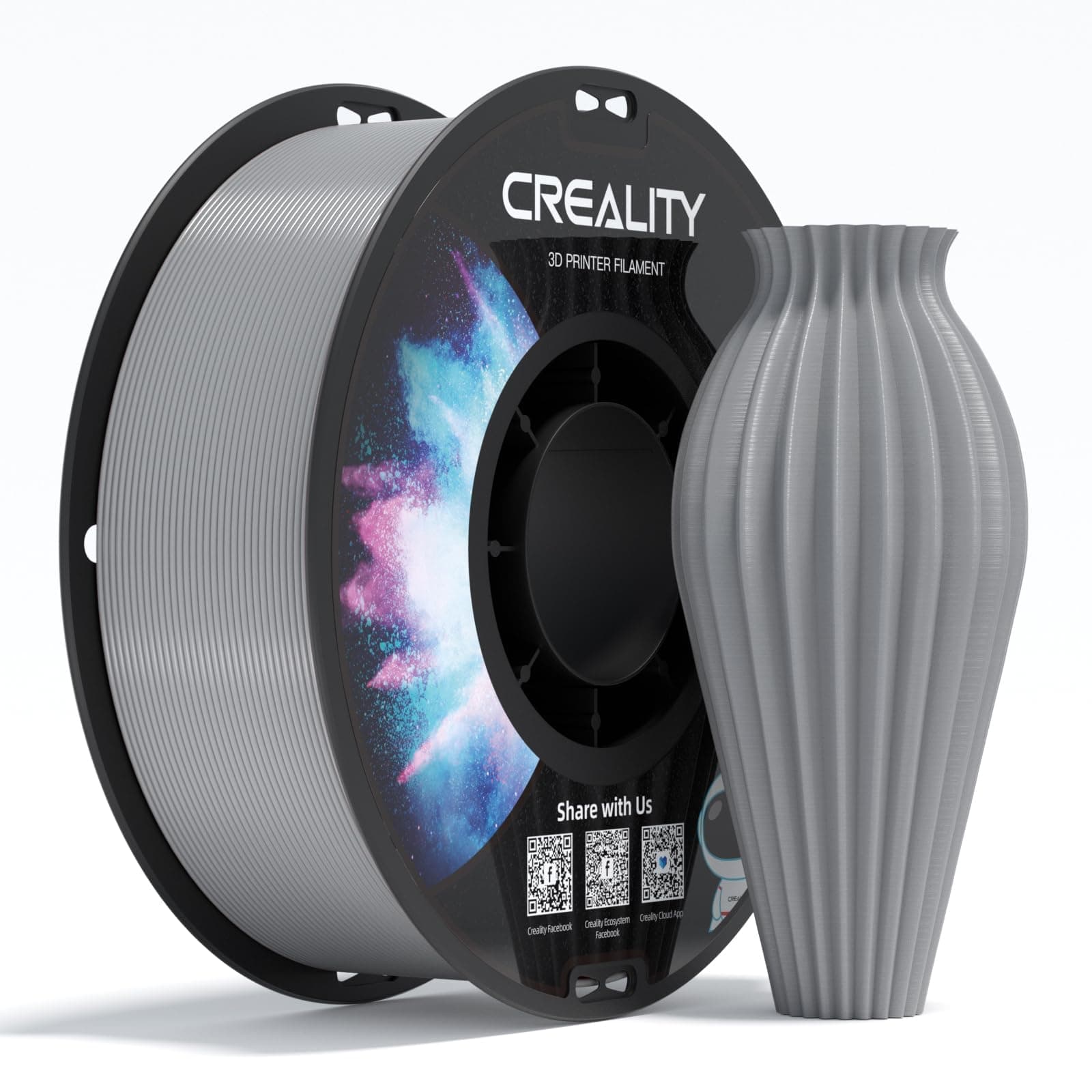 Creality Filamento PETG 1.75mm, Eccellente Flessibilità e Durata, Precisione Dimensionale +/- 0.03mm, 1kg (2,2 libbre) per Stampanti 3D, PETG Grigio
