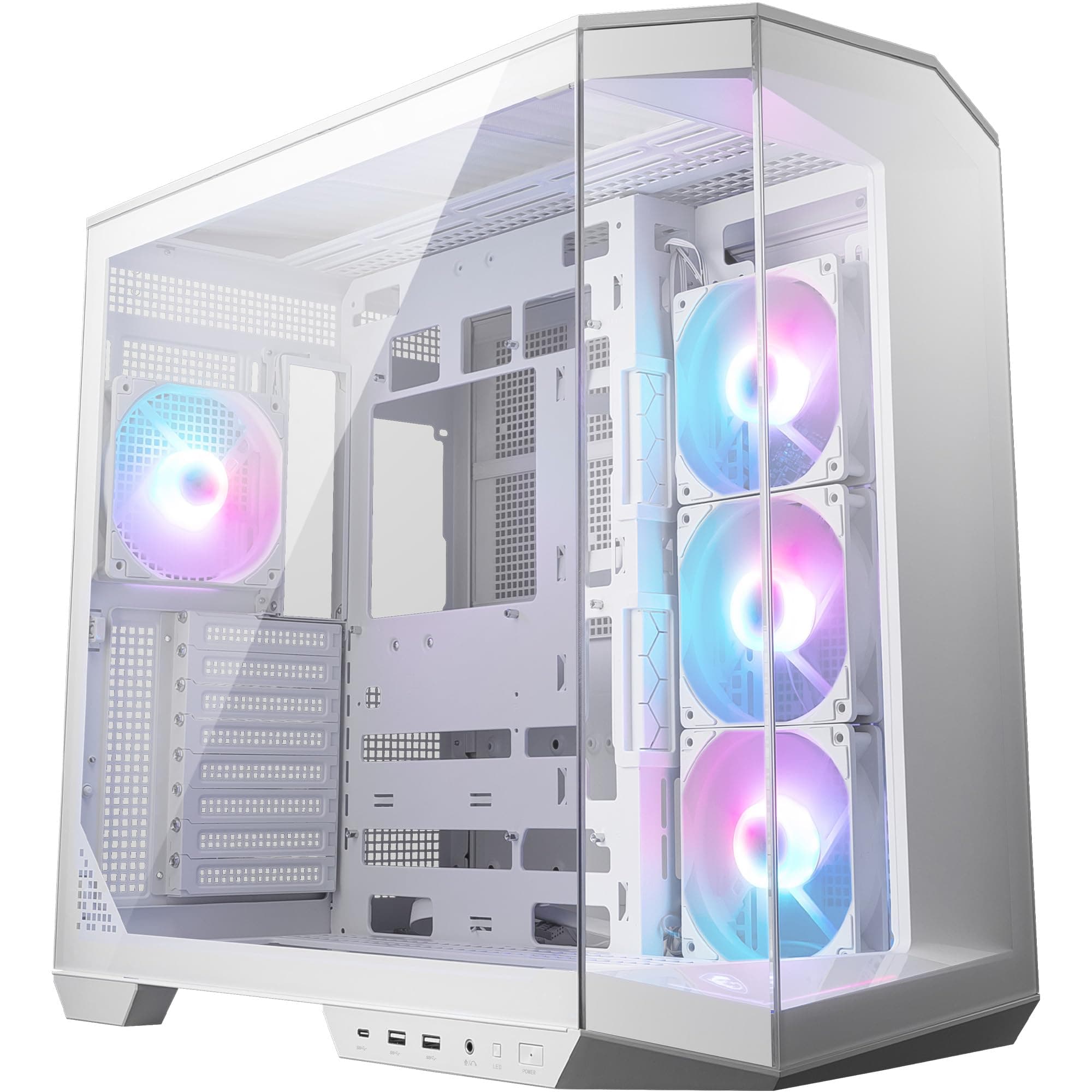 MSI MAG PANO 100R PZ White Boîtier PC ATX - Compatible Installation Verticale de Carte Graphique, Support GPU, filtres à poussière, Cage de Stockage pivotante, Double Compartiment, USB Type-C 20 GB/s