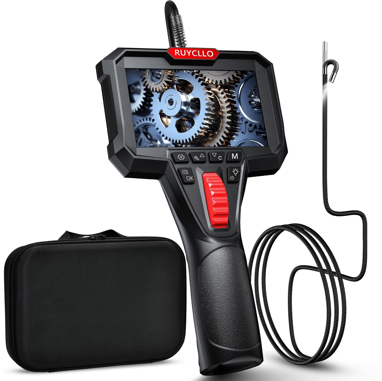 Ruycllo Caméra Endoscopique Industrielle avec Lumière - HD 1080P avec Tête Articulée Ø6,2mm 210°, Étanche IP67, Carte SD 32 Go Incluse - pour Mécanique Auto, Tuyauterie, Maintenance Technique