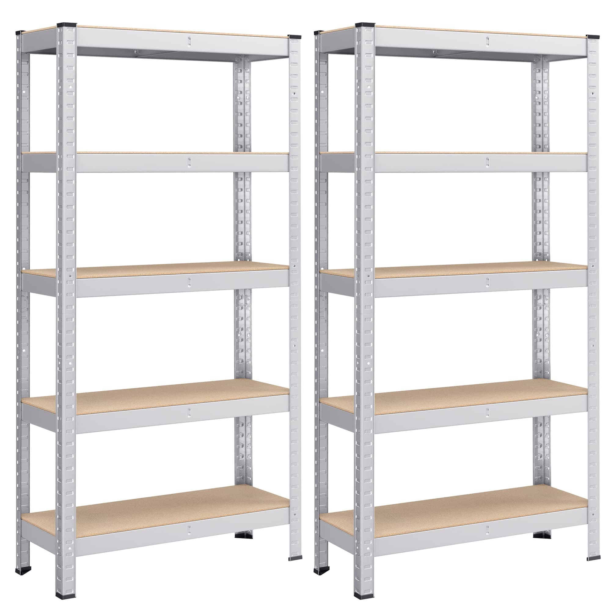 SONGMICS Schwerlastregal, 2er Set, Kellerregal, Lagerregal, 30 x 75 x 150 cm, Regal mit Stahlgestell, bis 650 kg belastbar, 5 verstellbare Ablagen, silbern GLR030E02