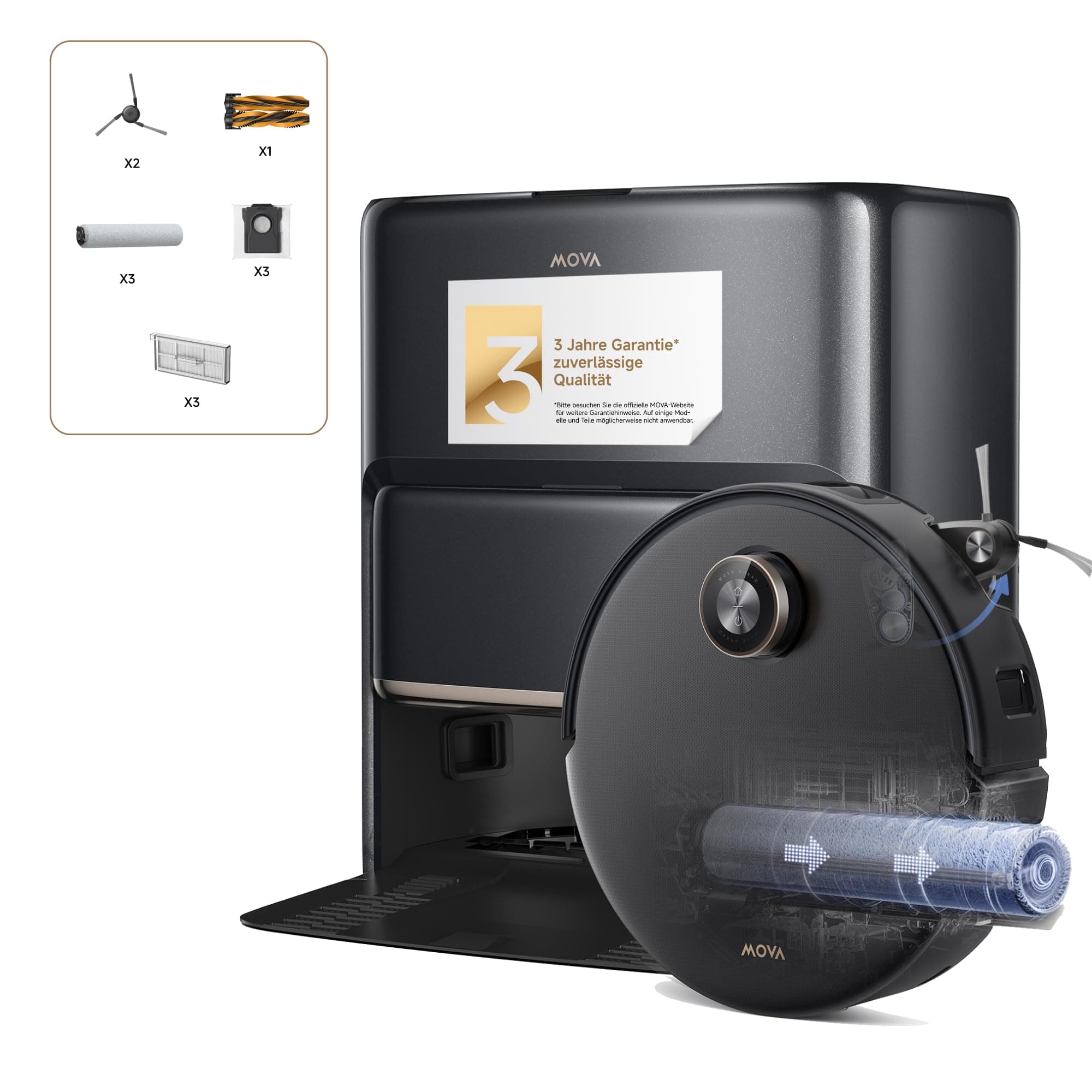 MOVA Z60 Ultra Roller Complete Saugroboter mit Wischfunktion 28.000 Pa, LiftPro-Gehäuse, 8 cm Hindernisse, DToF+Dual Laser+RGB/LED-Hindernisvermeidung, MaxiReach Mopp & Bürste, AutoShield für Teppich