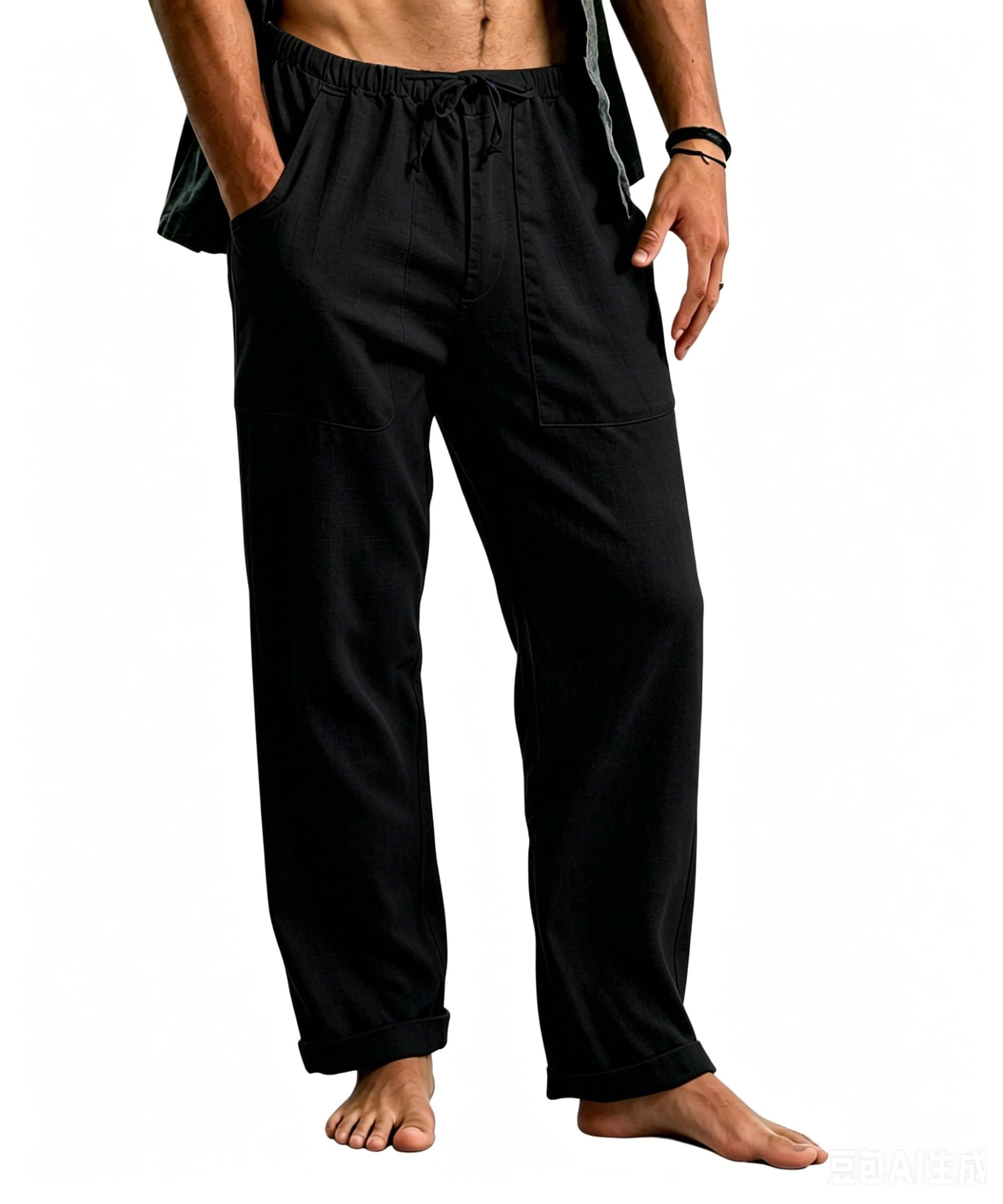 Cegerne Pantaloni in Lino Uomo Lunghi Leggeri, Pantaloni Estivi Casual con Vita Elastica e Coulisse, per Spiaggia Vacanze Medievale Vintage e Uso Quotidiano