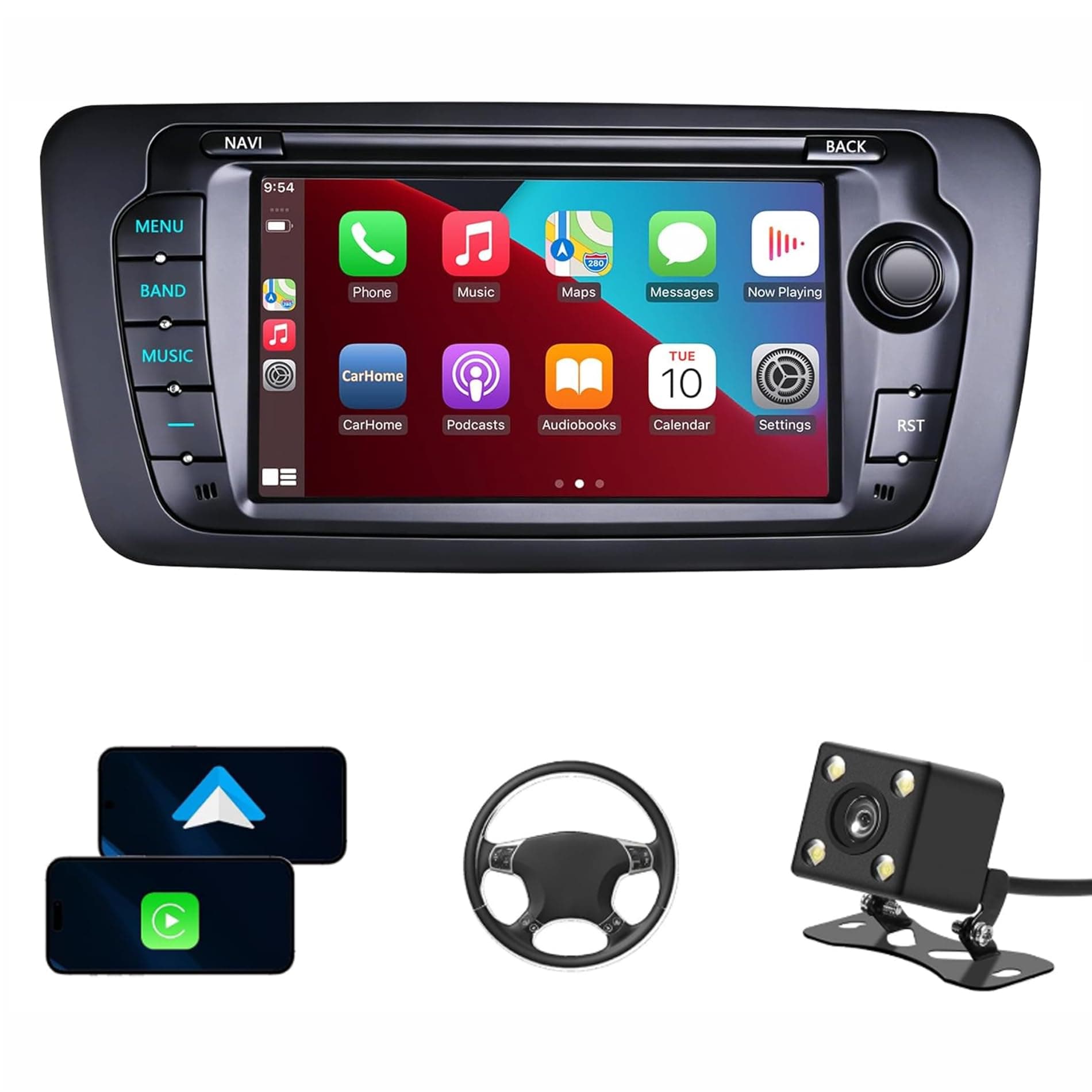 Radio Coche Pantalla para Seat Ibiza 6J 2009-2013 con Carplay/Android Auto | Bluetooth/Mirror Link/FM/Am/RDS/USB/GPS/Original Steering Wheel Control, WiFi, Cámara Trasera