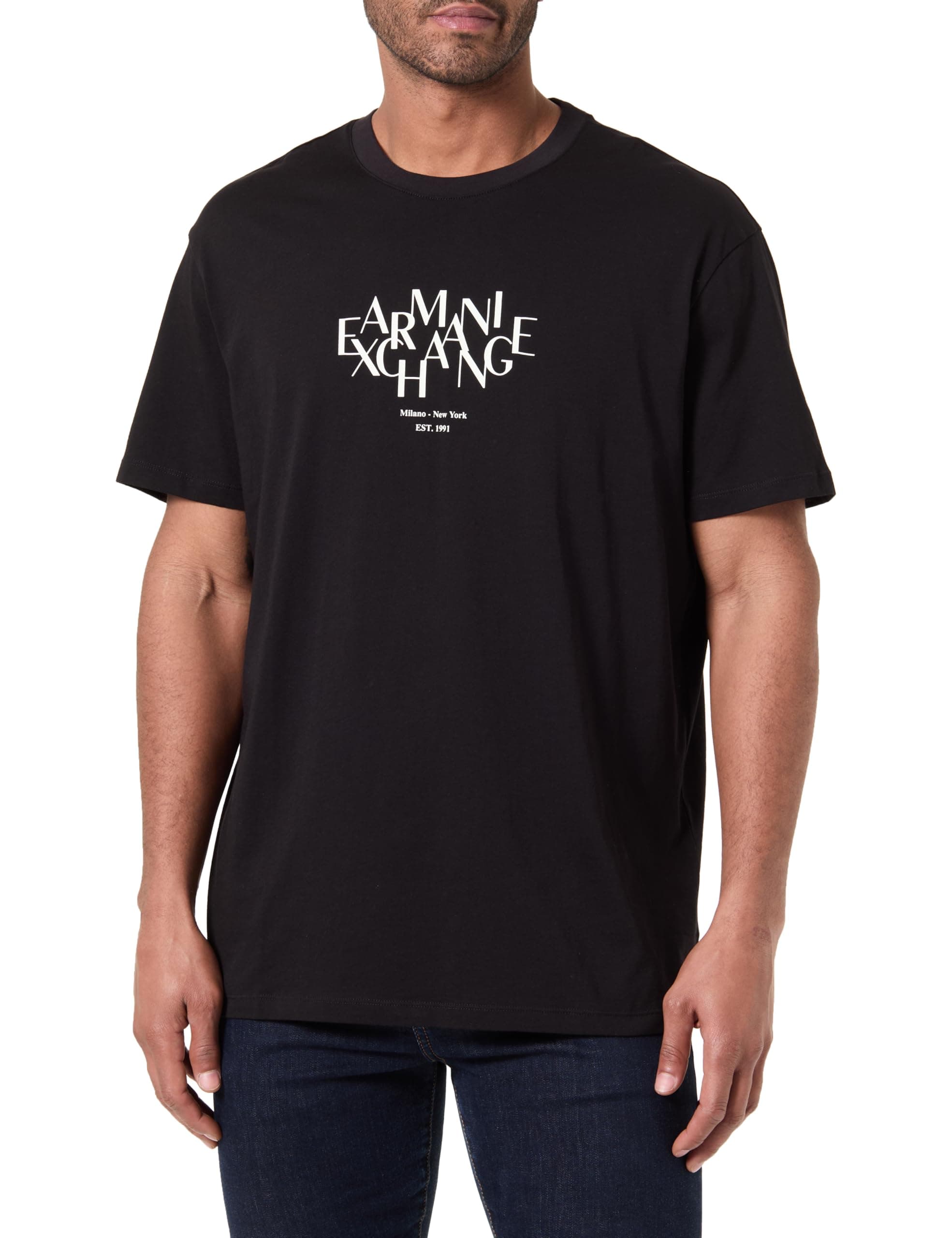 Armani Exchange 3D Printed Front Logo Plain T-Shirt Uomo (Pacco da 1)
