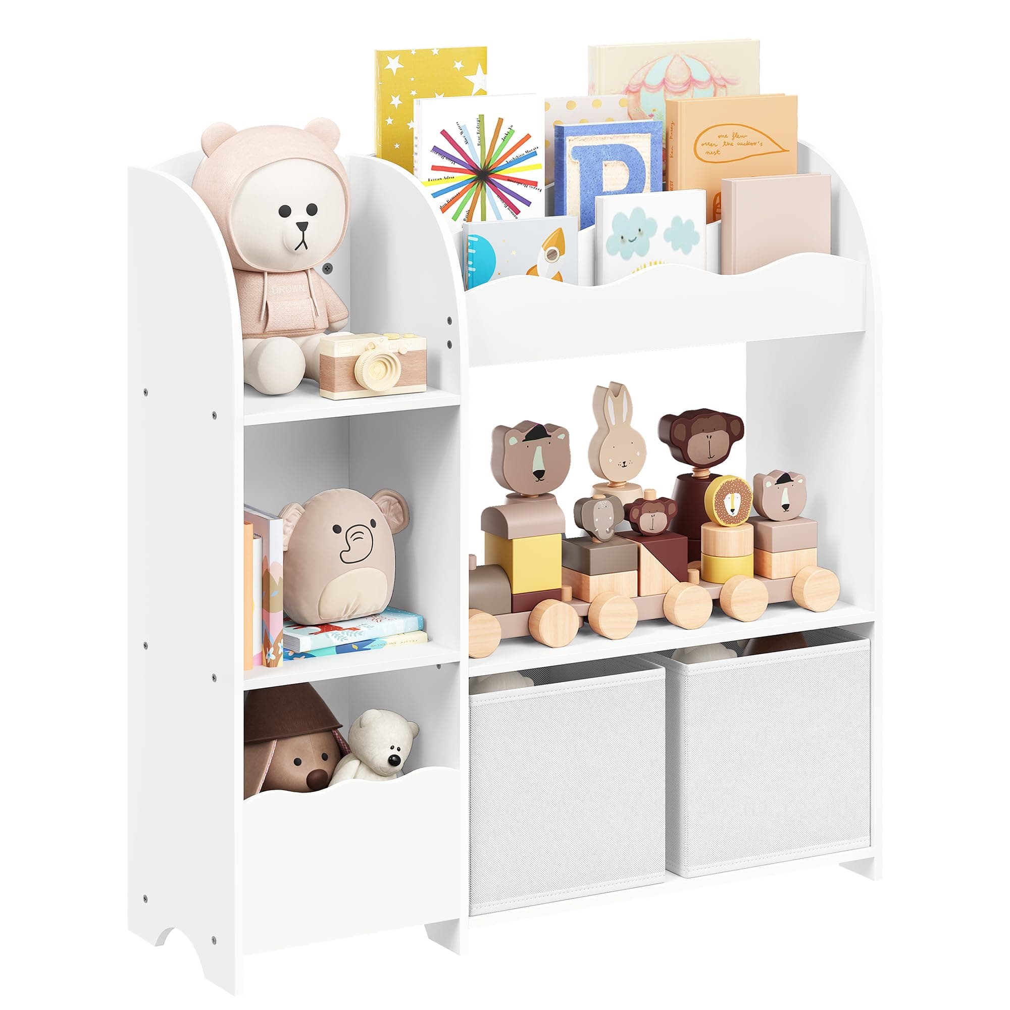 SONGMICS Scaffale per Giocattoli, Libreria per Bambini, Mobile Cameretta con 2 Ceste Portagiochi, Stanza dei Giochi, Soggiorno, Bianco Nuvola GKR042W01