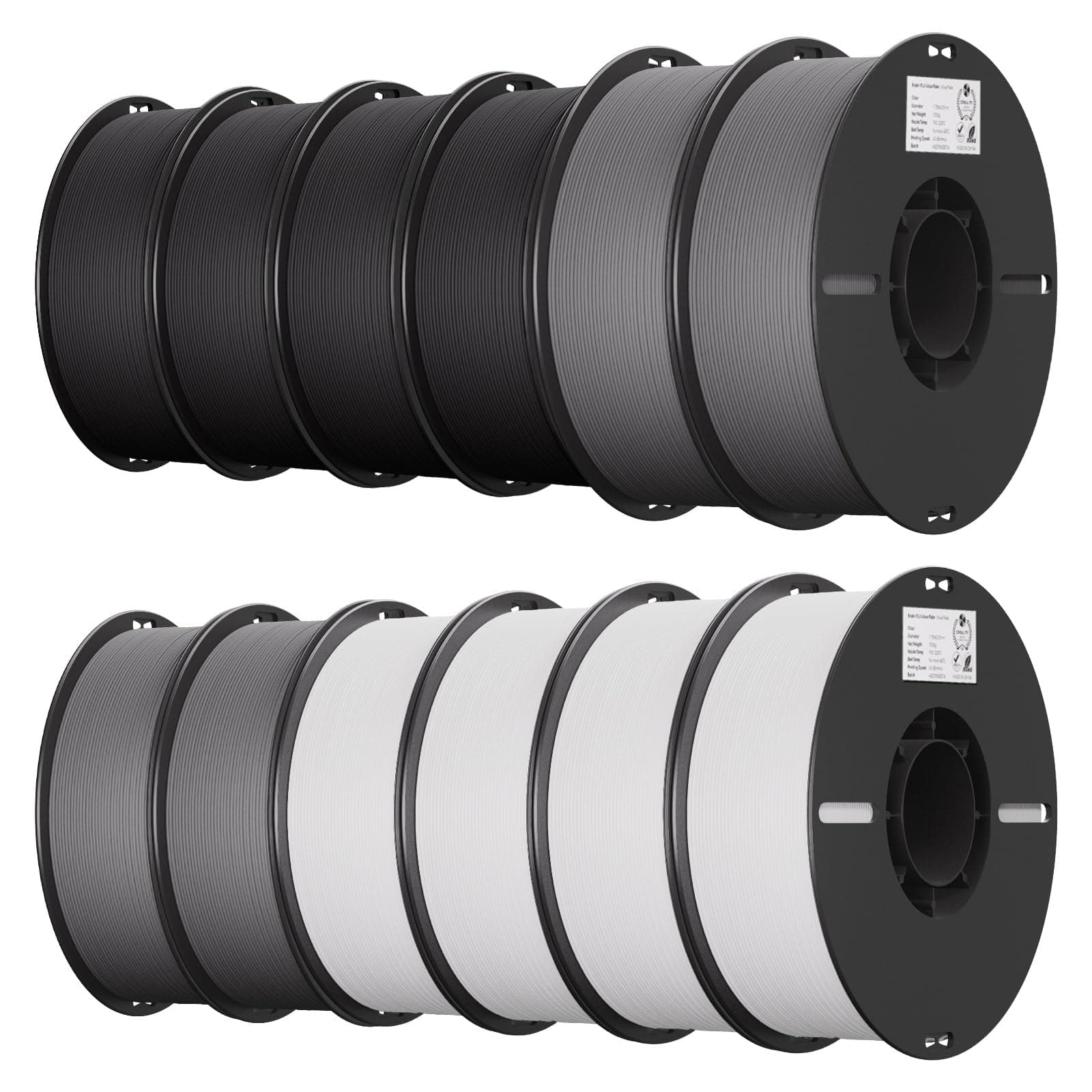 Creality Filamento PLA 1.75mm, Filamento para Impresora 3D Precisión Dimensional +/- 0.02mm, Carrete Filamento 3D, para Mayoría Impresoras 3D,12KG,4 negros,4 grises,4 blancos