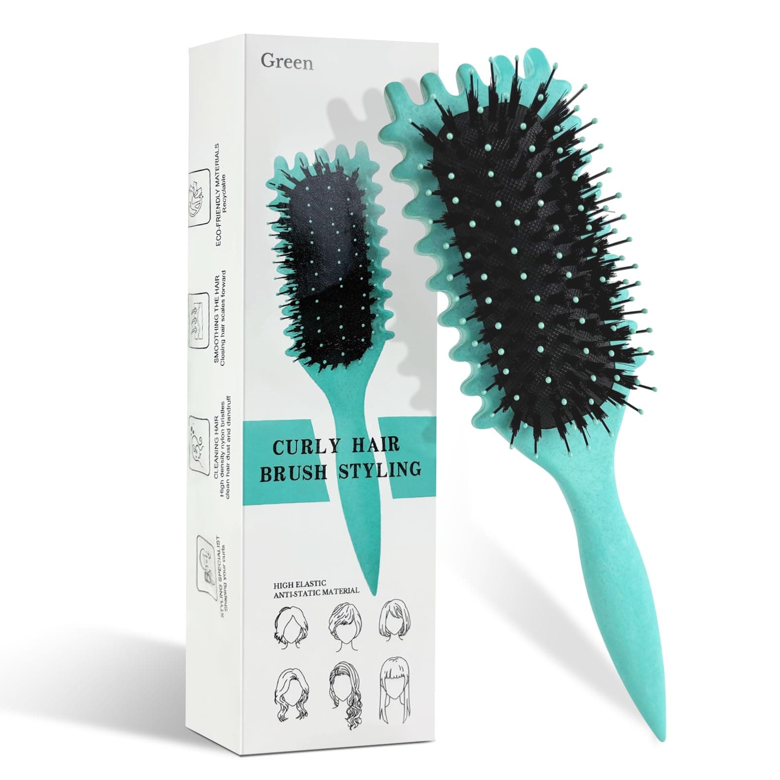 CNMTCCO Curl Hair Brush, Curl Brush, Curl Definire Styling Brush, Spazzola per capelli per combinare e modellare, Spazzola capelli ricci (Green)