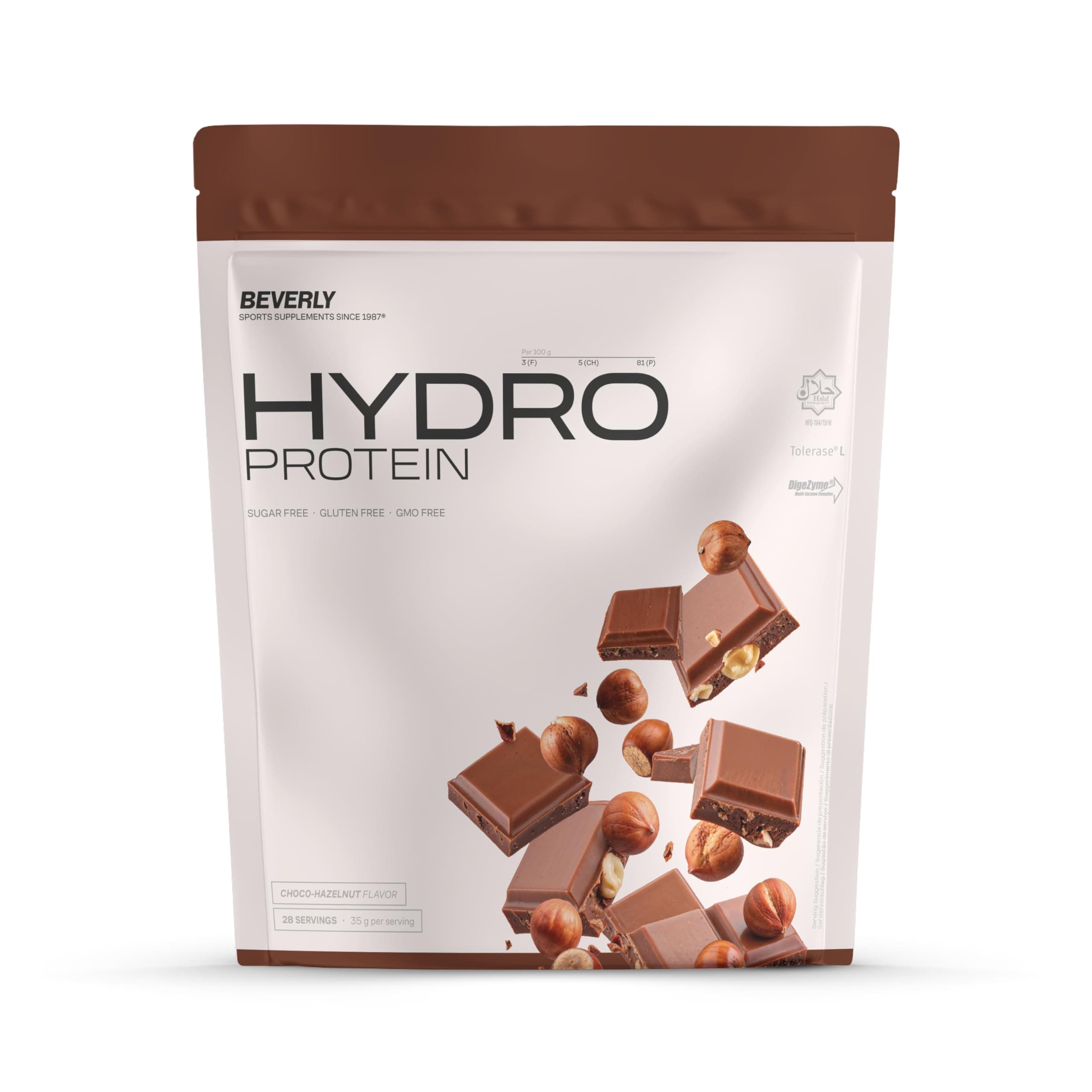 Beverly HYDRO PROTEIN – Proteína Hidrolizada de Suero con DigeZyme® y Tolerase® | 29 g Proteína por Ración | 1 kg (28 Servicios) | Alta Digestibilidad (Chocolate avellana)